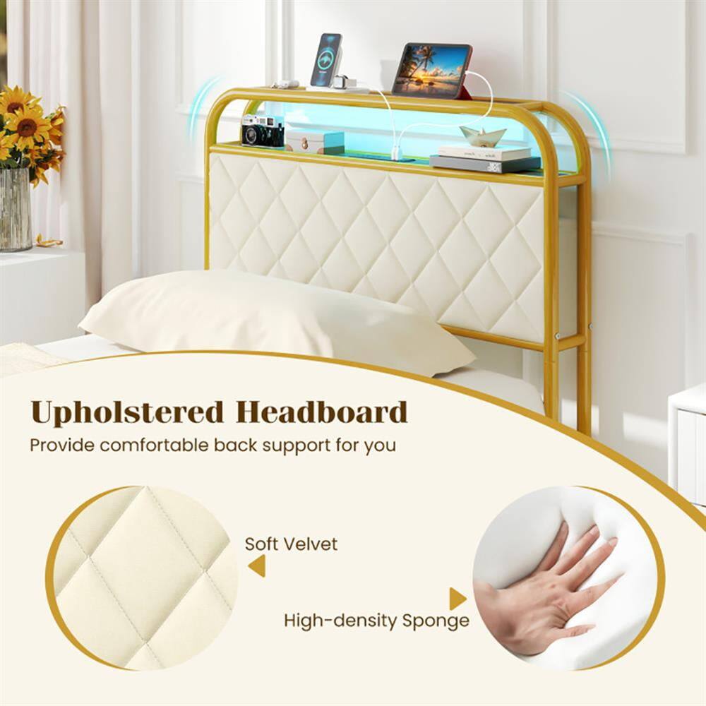 Upholstered Headboard  
Provide comfortable back support for you  

Soft Velvet  
High-density Sponge