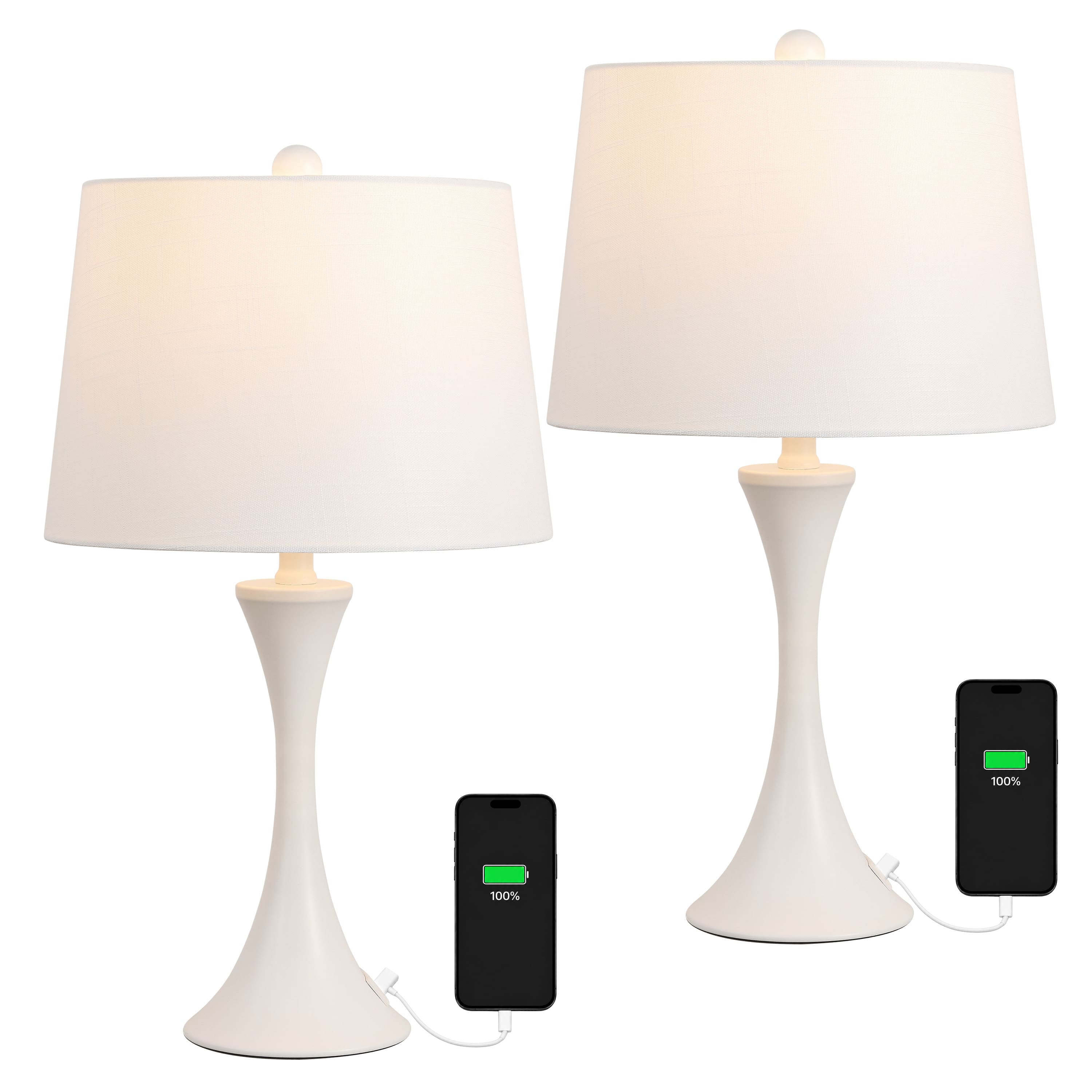 "Jonathan Y - Bennett 23"" Metal Candlestick Table Lamp Set of 2 for Bedroom with Touch Sensor with USB A and C Charging Ports - White" price history on PriceWatchPro