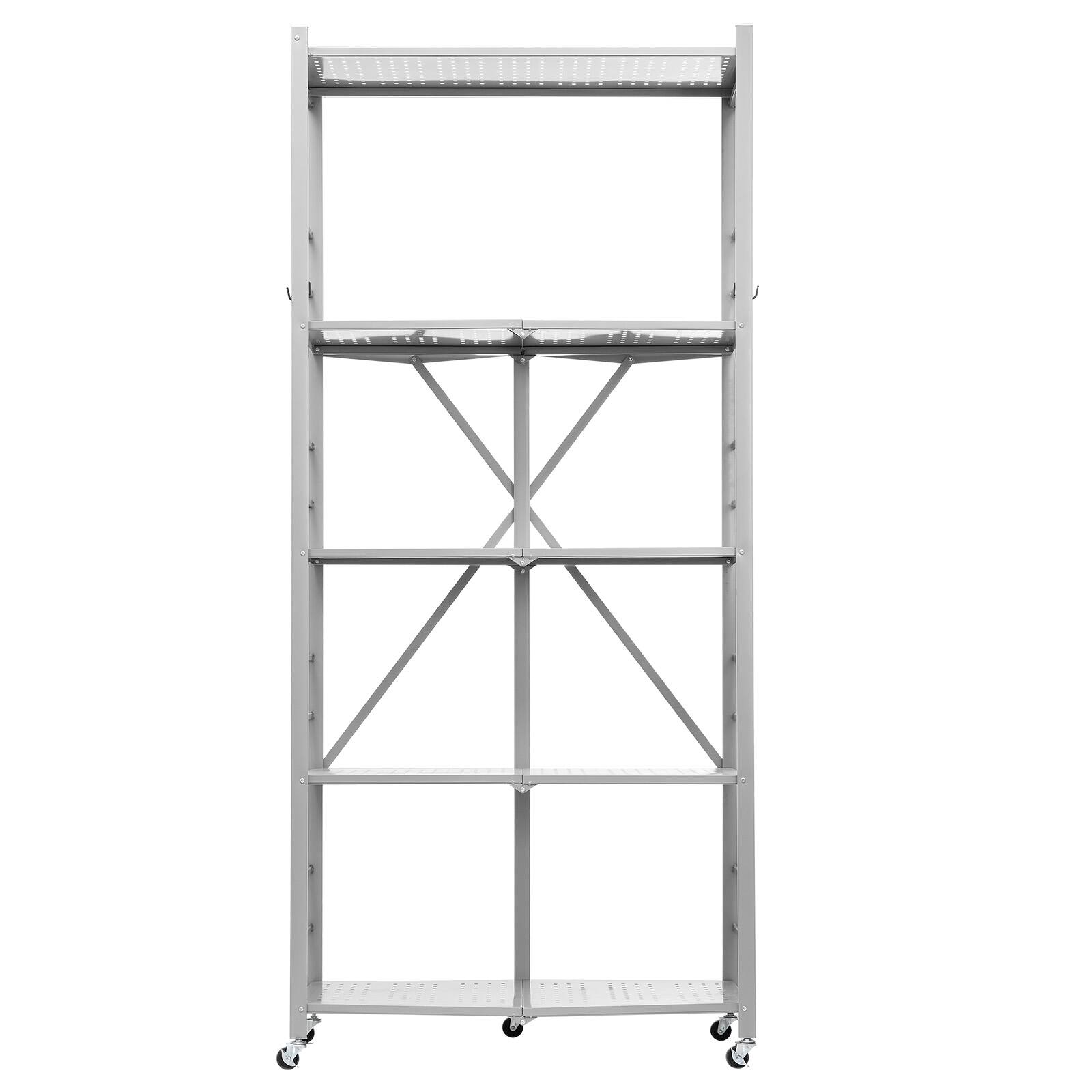Alt View 5. VEVOR - 5-Tier Foldable Storage Shelf, 32Wx14Dx72H Inch Folding Metal Rack Shelving Unit, Heavy Duty No Assembly Organizer Shelf - Grey.
