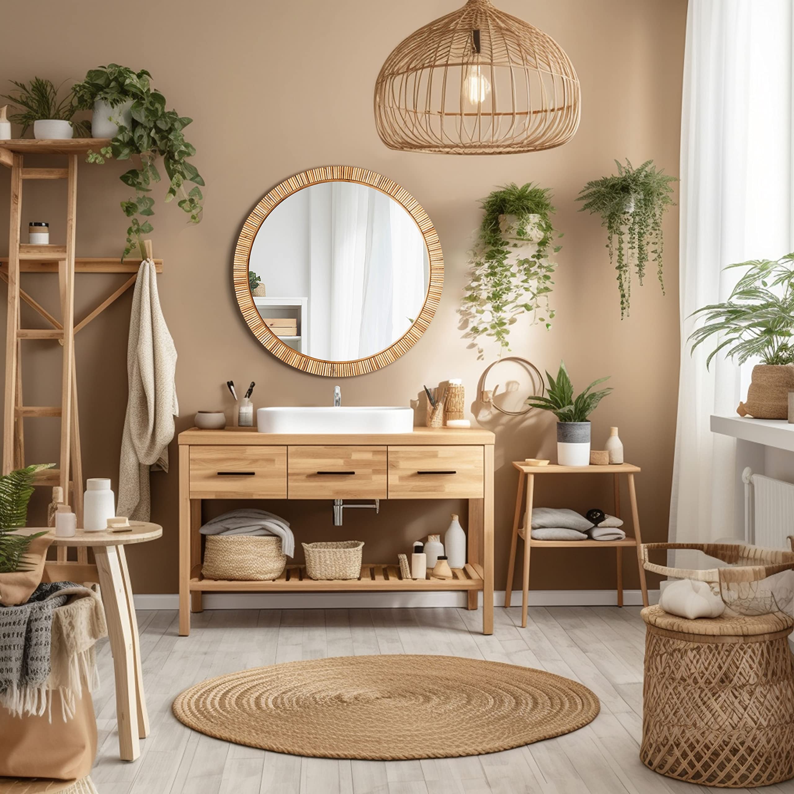 Alt View 2. Empire DigiLabs - Rattan Bathroom Mirror Rustic Farmhouse Style Handmade Wicker Frame Boho For Wall Decor 25 5 Round - Arched 30"L x 20"W.