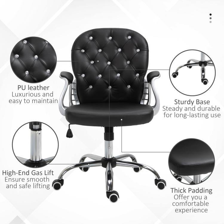 PU leather: Luxurious and easy to maintain  
Sturdy Base: Steady and durable for long-lasting use  
High-End Gas Lift: Ensure smooth and safe lifting  
Thick Padding: Offer you a comfortable experience