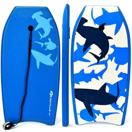 GOPLUS - 41" Lightweight Super Bodyboard Surfing W/Leash EPS Core Boarding Shark - Blue