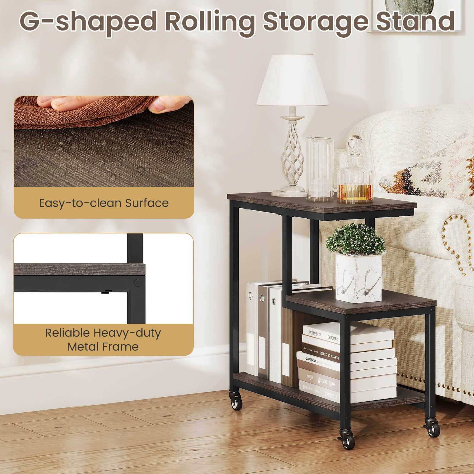 G-shaped Rolling Storage Stand Easy-to-clean Surface Reliable Heavy-duty Metal Frame