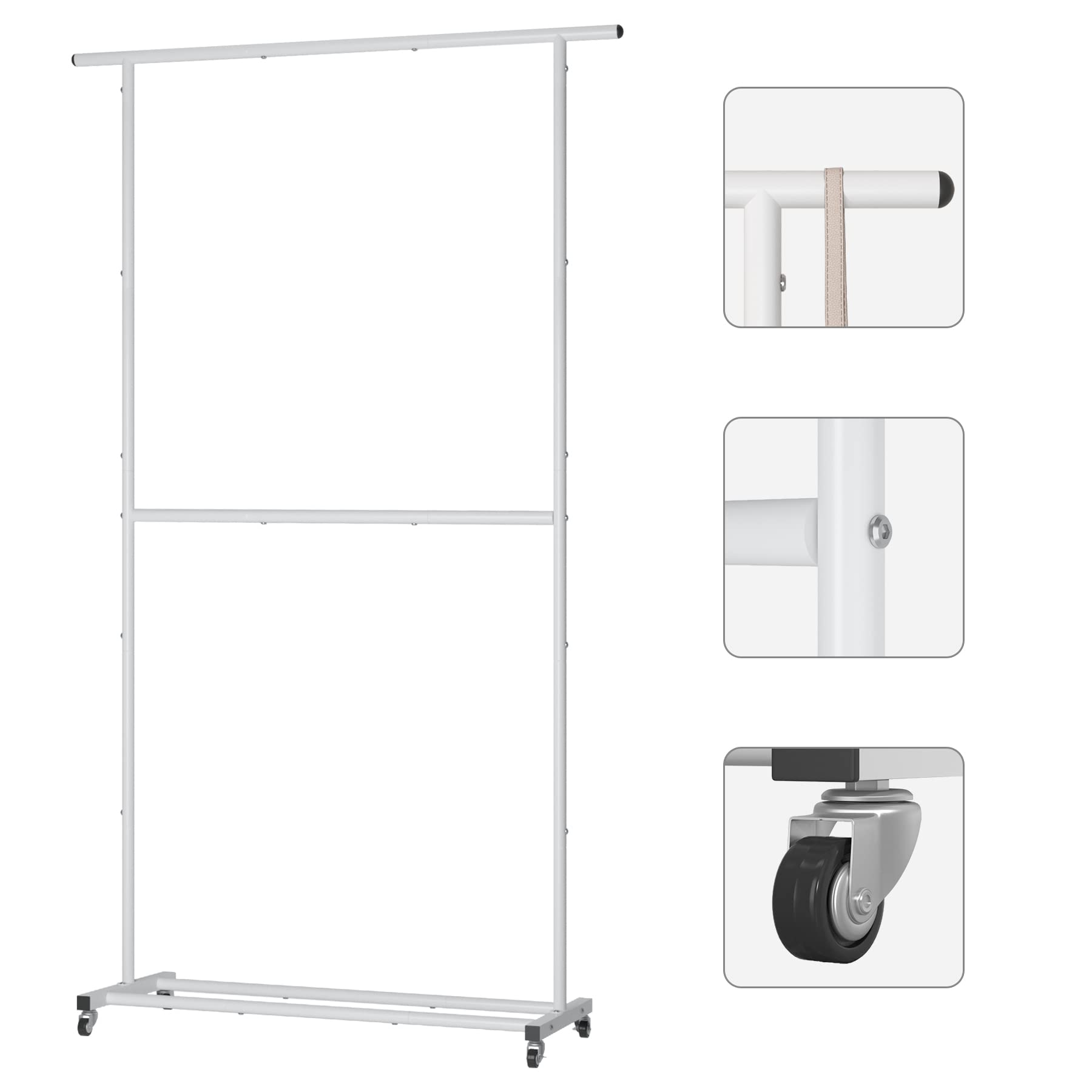 Alt View 4. Refined Abode Design - Double Rod Clothing Garment Rack Rolling Clothes Organizer On Wheels For Hanging Easy To Assemble Adjustable - Gold No mesh.
