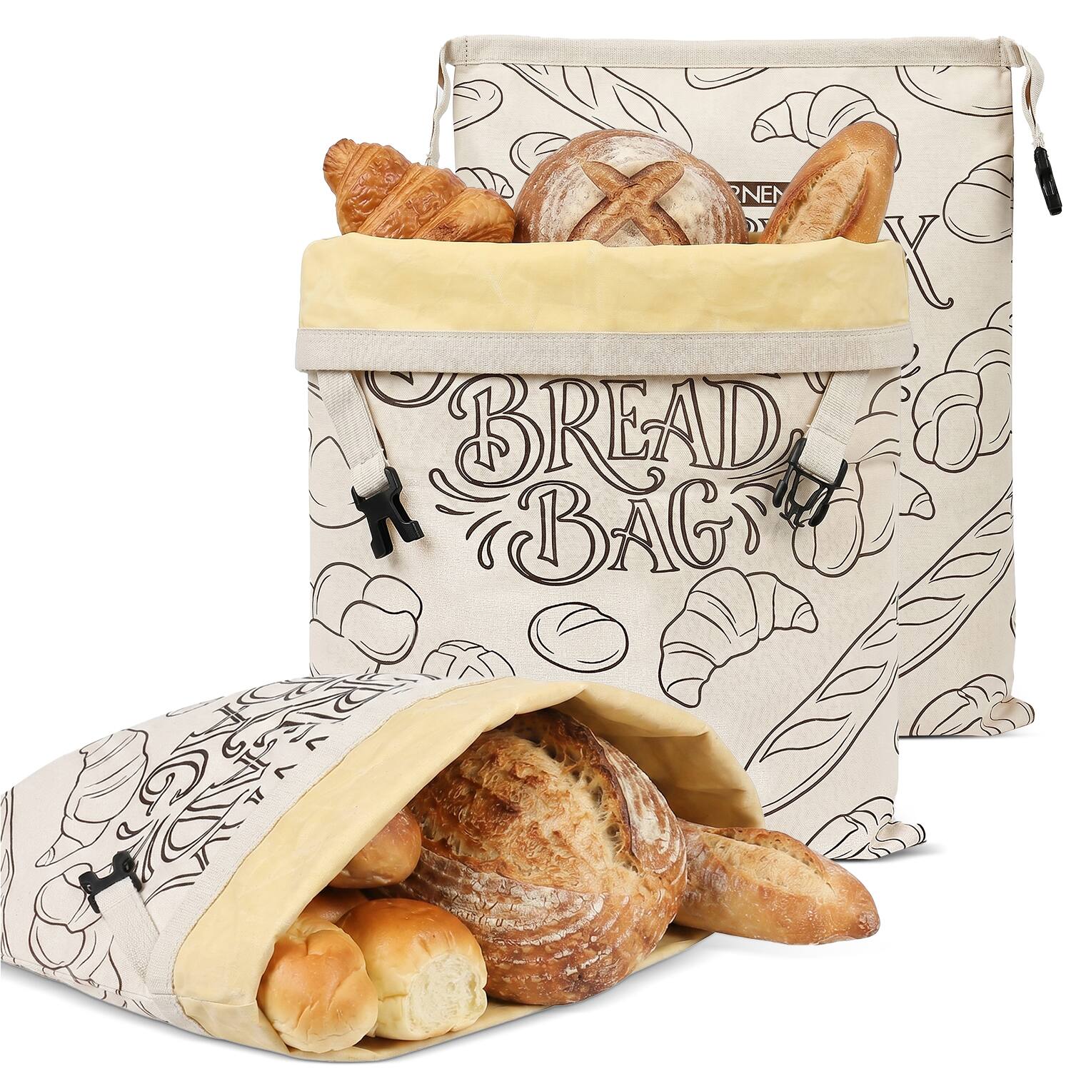 "Garnen - 2x Beeswax Bread Bags For Homemade Bread Sourdough 13""x17"", Reusable Bread Bag, Washable Wax Cloth for Bread with Buckle - Beige" price history on PriceWatchPro