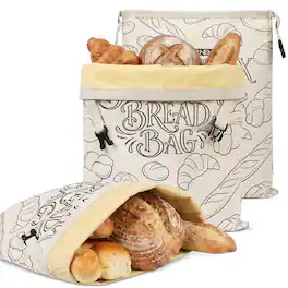 Garnen - 2x Beeswax Bread Bags For Homemade Bread Sourdough 13"x17", Reusable Bread Bag, Washable Wax Cloth for Bread with Buckle - Beige