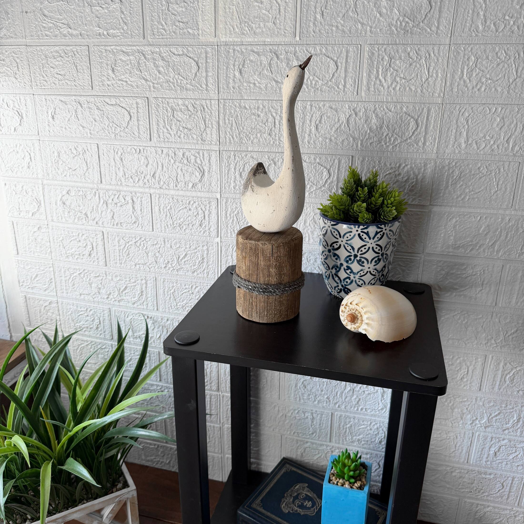 Alt View 4. Things2Die4 - Distressed White Wood Swan Figurine Nautical Dock Piling 13.25 Inch Tall - White.