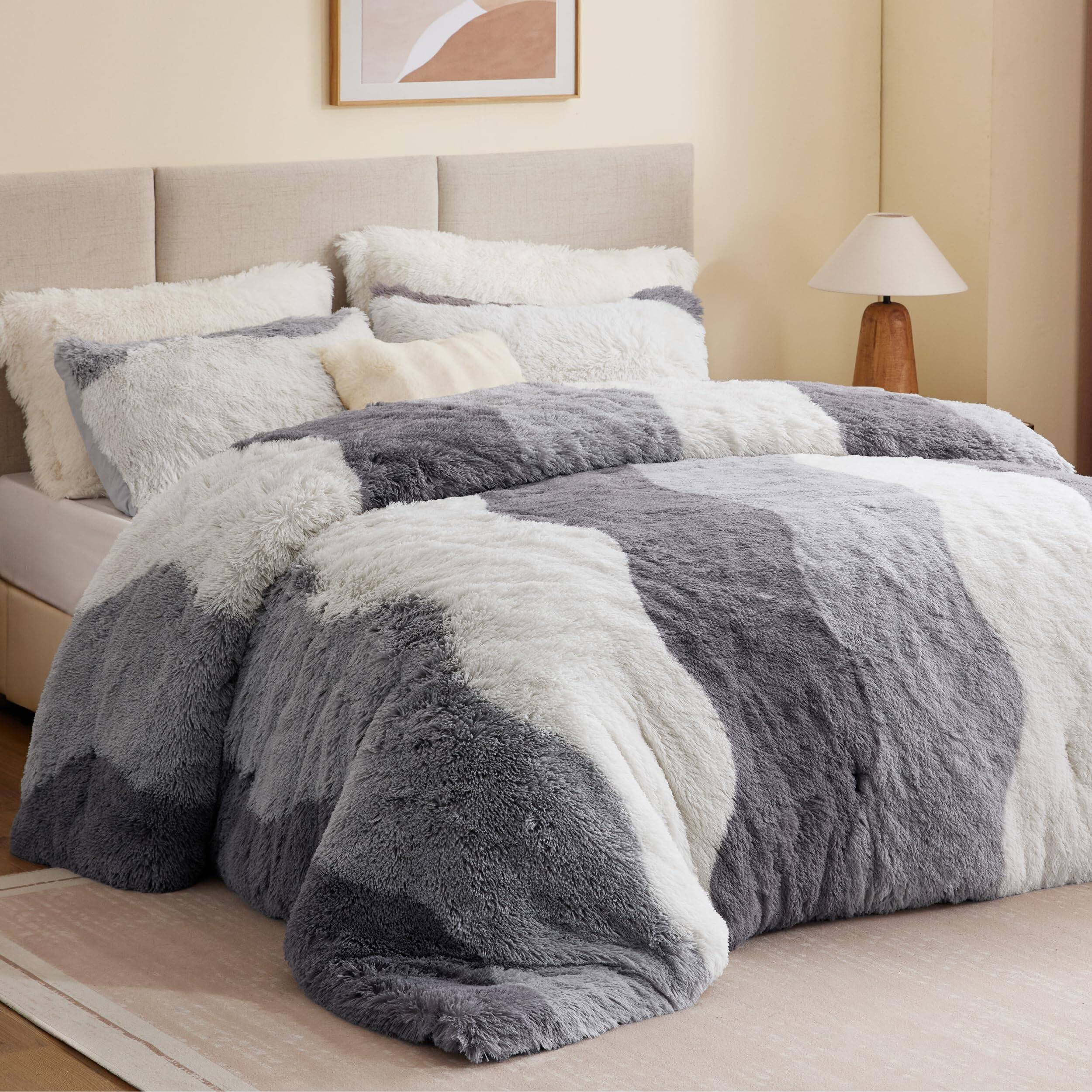Alt View 6. PO3TICJUNKI3 - Shaggy Faux Comforter Set Cozy Soft Long With Ombre Color Waves Pattern Modern All Season Down Alternative - Blush-Twin/Twin XL.