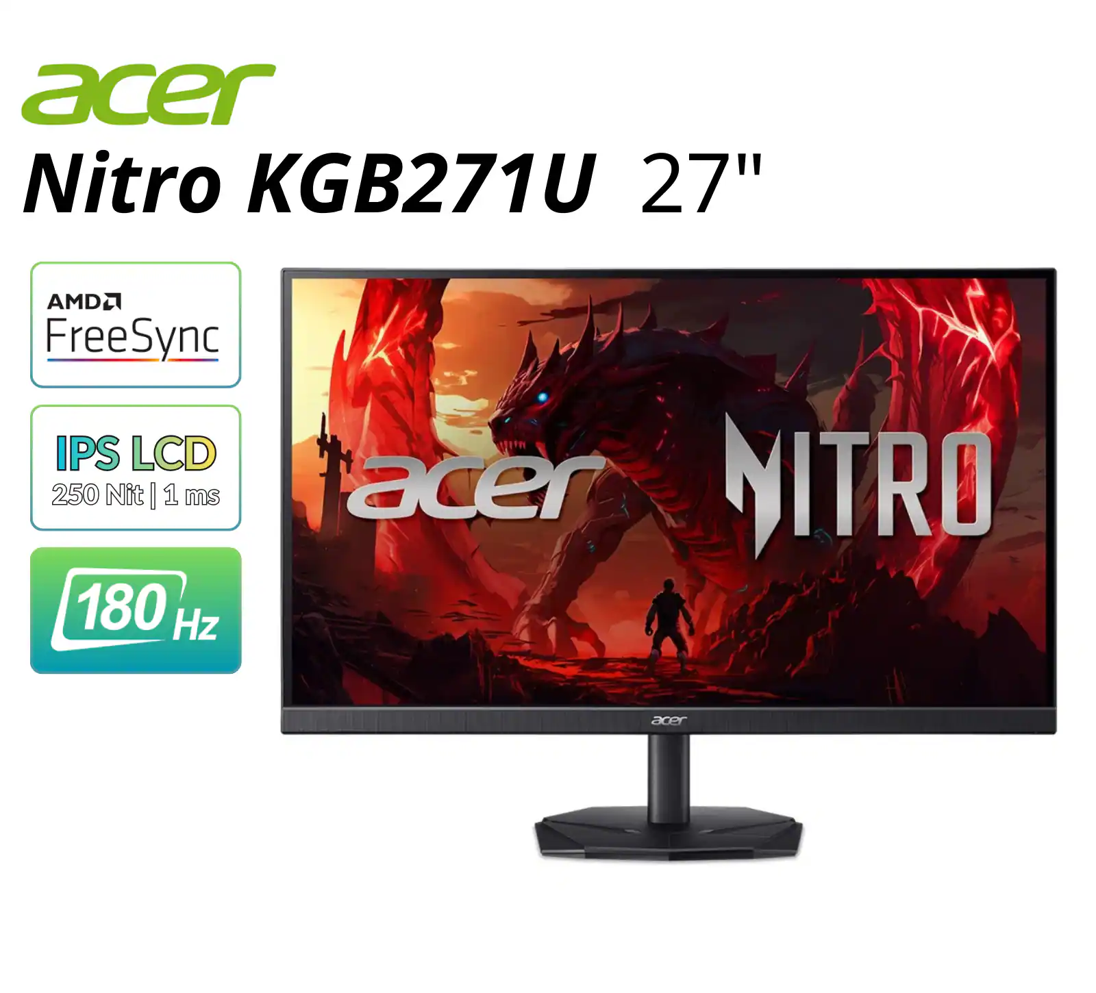 Acer - Refurbished Excellent - Nitro KGB271U 27" LCD Gaming Monitor 180Hz 2560x1440 QHD - Black
