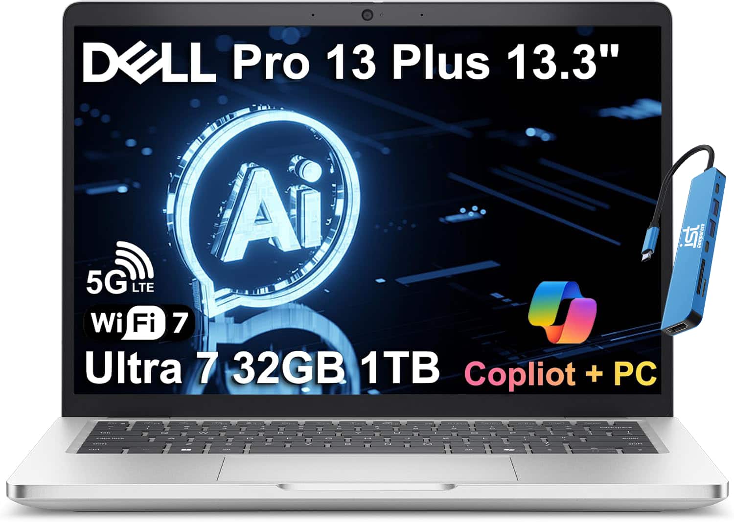 Dell - Pro 13 Plus PB13250 13.3" FHD+ Laptop - Copilot+ PC - Intel Core Ultra 7 268V - Wi-Fi 7 - 32GB RAM - 1TB SSD - Win 11Pro - Silver