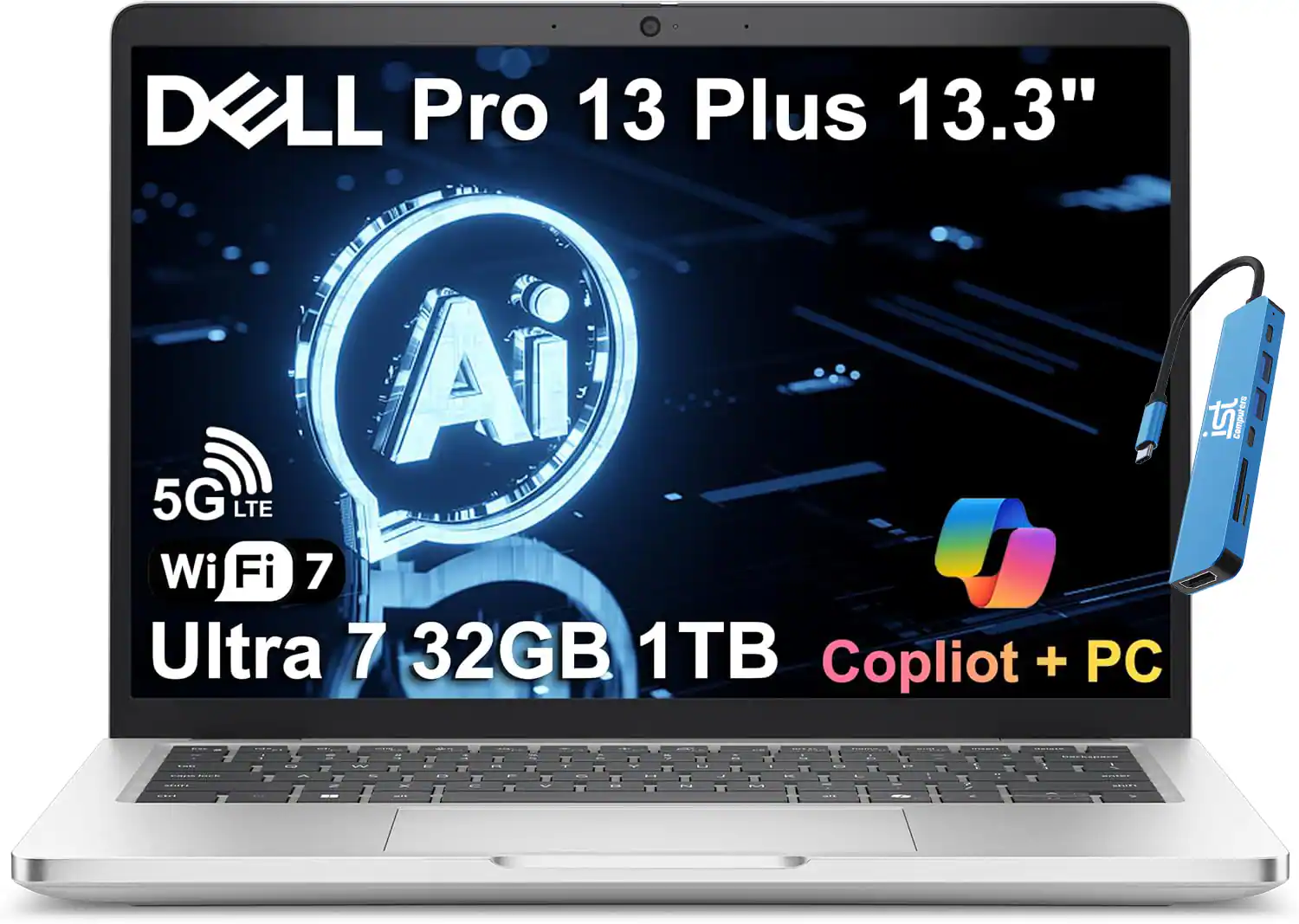 Dell - Pro 13 Plus PB13250 13.3" FHD+ Laptop - Copilot+ PC - Intel Ultra 7 268V - Wi-Fi 7 - 5G - 32GB RAM - 1TB SSD - Win 11Pro - Silver