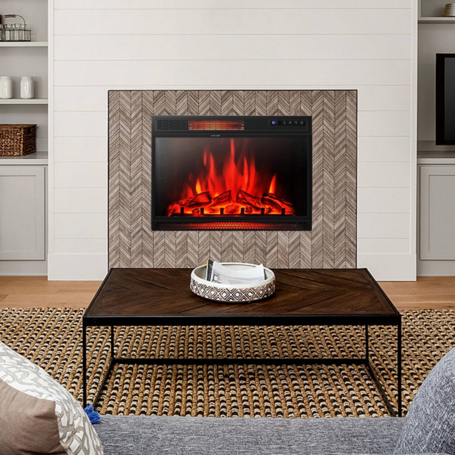 Alt View 6. LUCKY ONE - 28 Inch Freestanding/Recessed Electric Fireplace with Remote & Timer - Black.