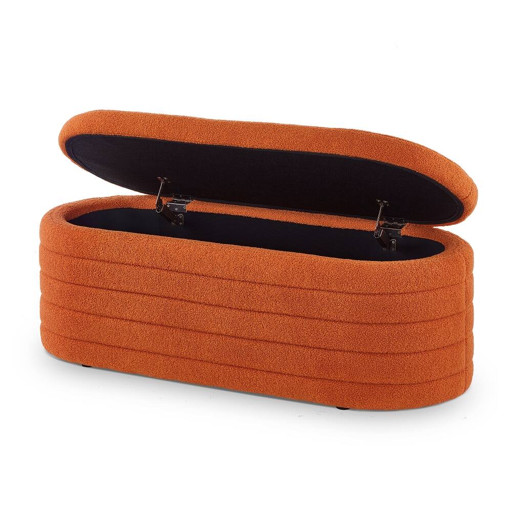 Alt View 1. Ropilly - Ropilly Modern Oval Storage Ottoman Bench, Orange Boucle Teddy Fabric End of Bed Bench for Bedroom Entryway - Orange.