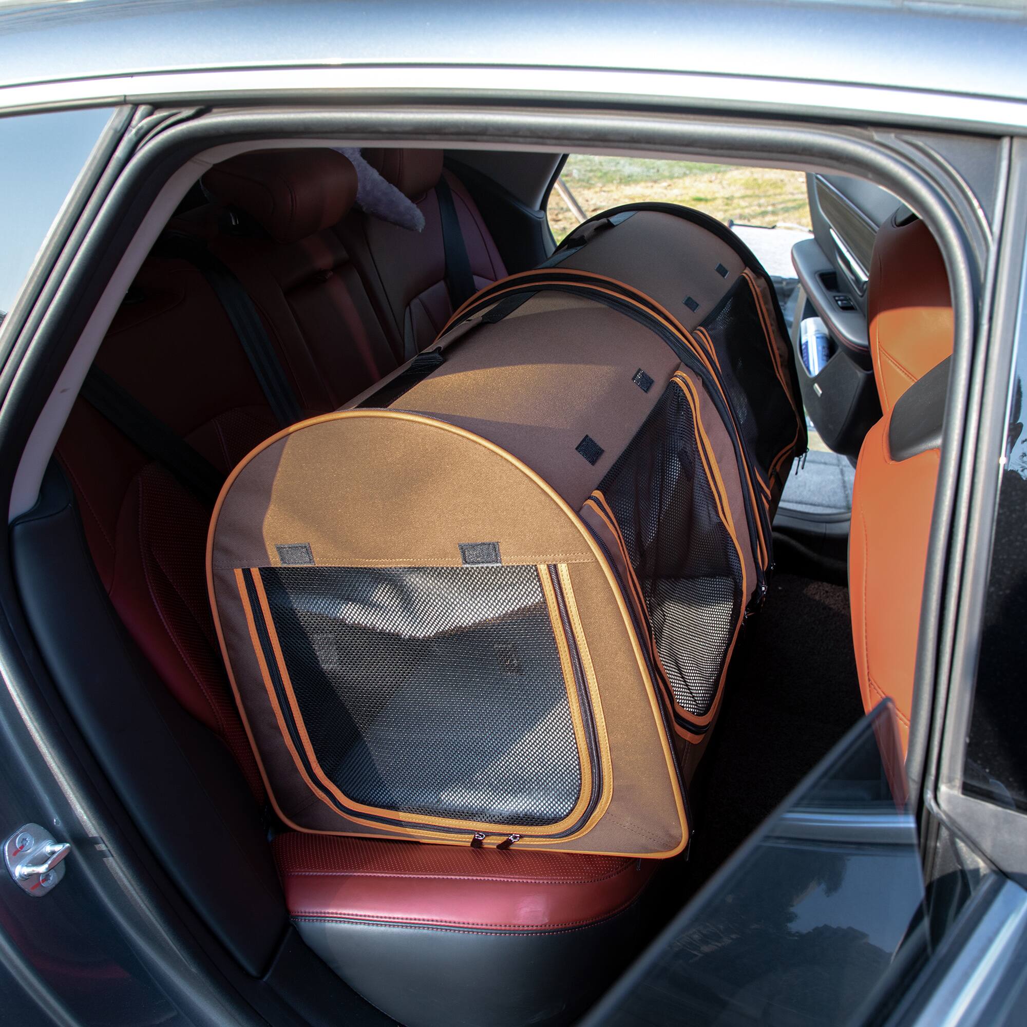 Alt View 4. Pawhut - 39" Portable Soft-Sided Cat Carrier, Cat Kennel, Travel Dog Crate, Soft Cushions & Storage Bag, Easy to Fold.