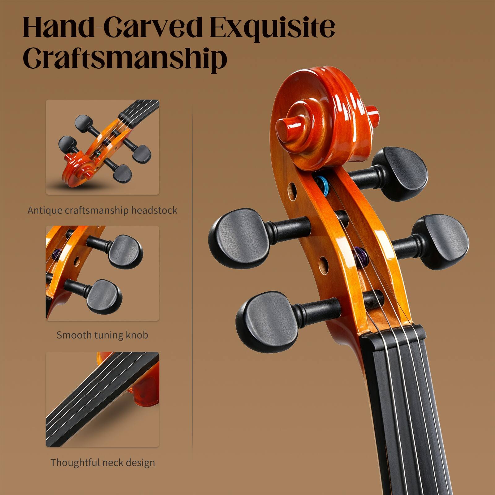 Hand-Carved Exquisite Craftsmanship

Antique craftsmanship headstock

Smooth tuning knob

Thoughtful neck design