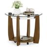 Costway - 32" 2-Tier Glass Coffee Table with Tempered Glass Top Bottom Storage Shelf & Wheels - Transparent & Walnut
