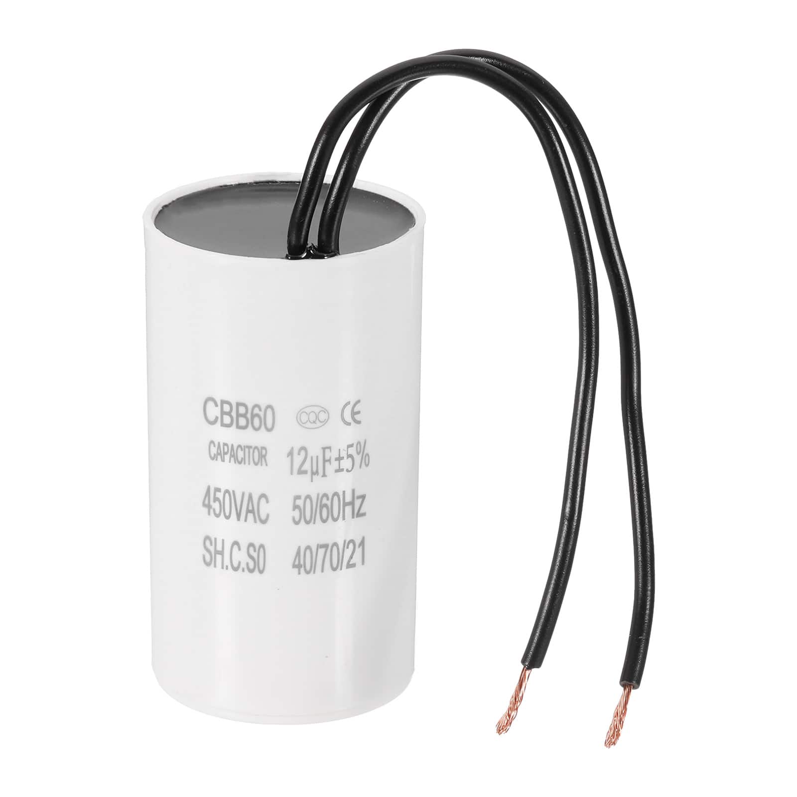 Unique Bargains - 12uF CBB60 Running Capacitor, AC 450V 2 Wires 50/60Hz for Refrigerators, Washing Machines, Water Pumps - White