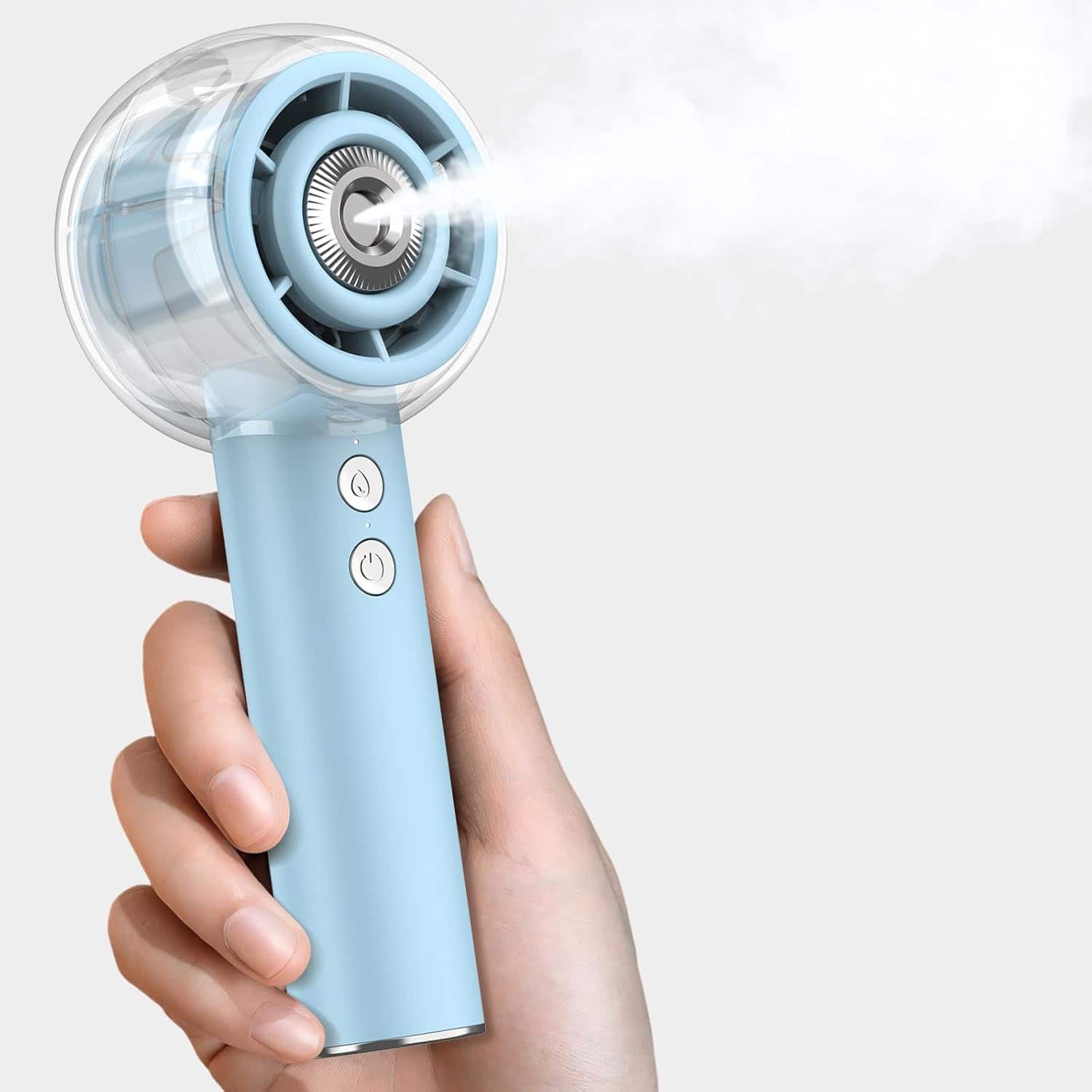 AENKYO - Portable Misting Fan 6000mAh Battery Personal Fans Mister 4-Speed, 25ml Water Spray Tank - Blue