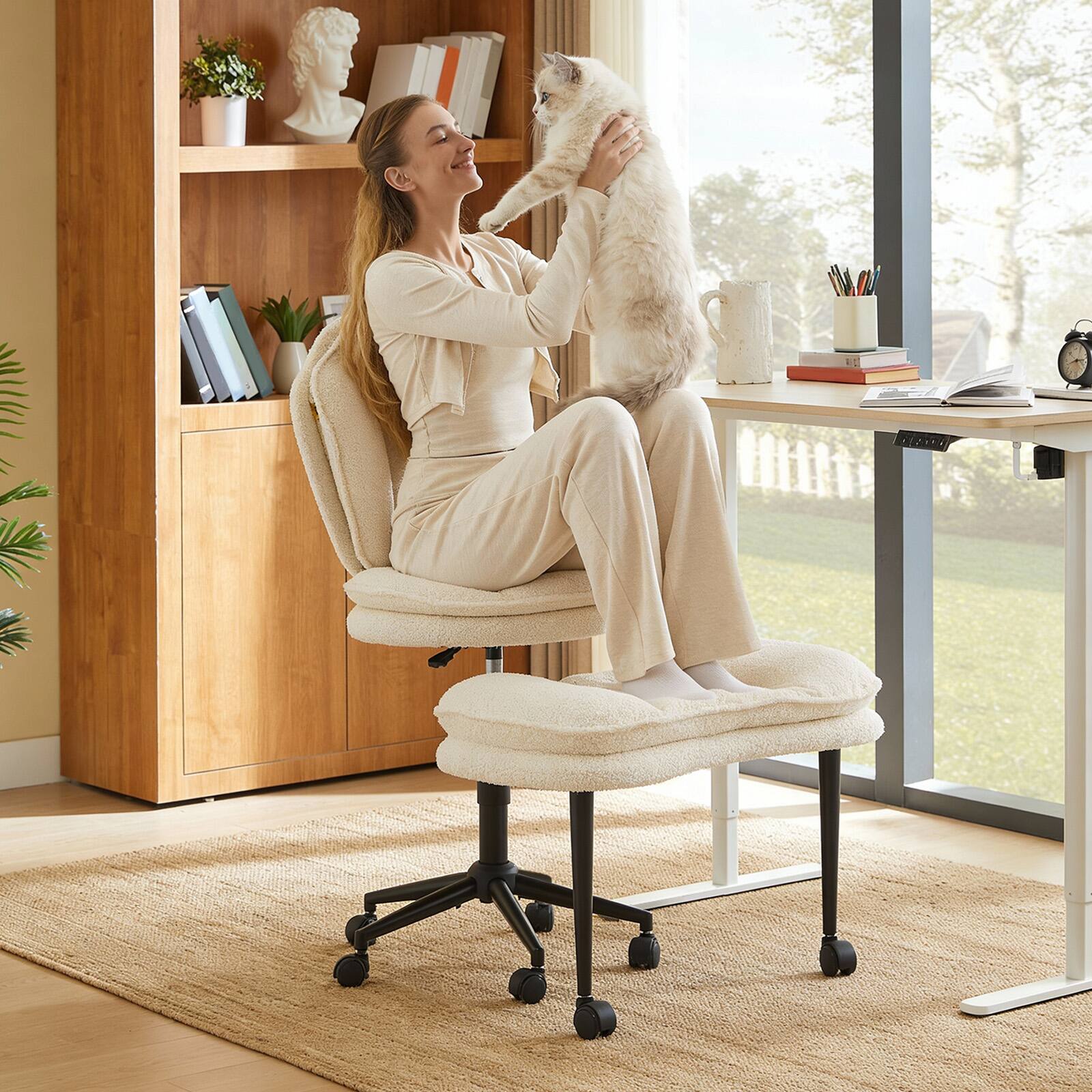 Alt View 1. Pinmoco - Cross Legged Office Chair Cloud Criss Cross Desk Chair with Lumbar Support Height Adjustable Swivel Chair Yoga Chair - Fabric White.