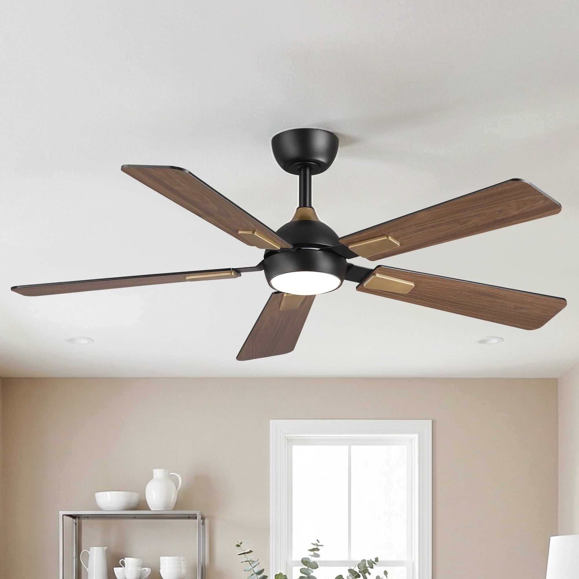 Back. Vaczon - 52 In. Modern Dimmable 3CCT LED Smart Ceiling Fan with Light, Remote and App Control, Double-Sided Blades, 6-Speed - Matte Black.