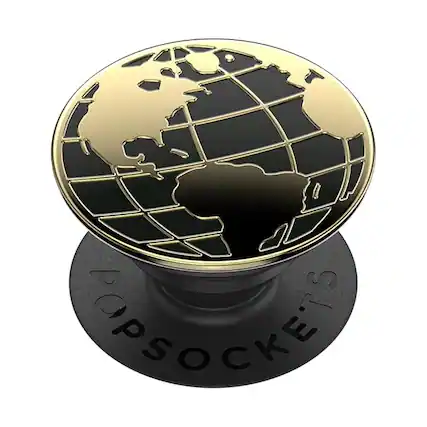 Front. PopSockets - PopSockets PopGrip: Phone Grip and Phone Stand, Collapsible, Swappable Top, Enamel Globe Trotter - Enamel Globe Trotter.