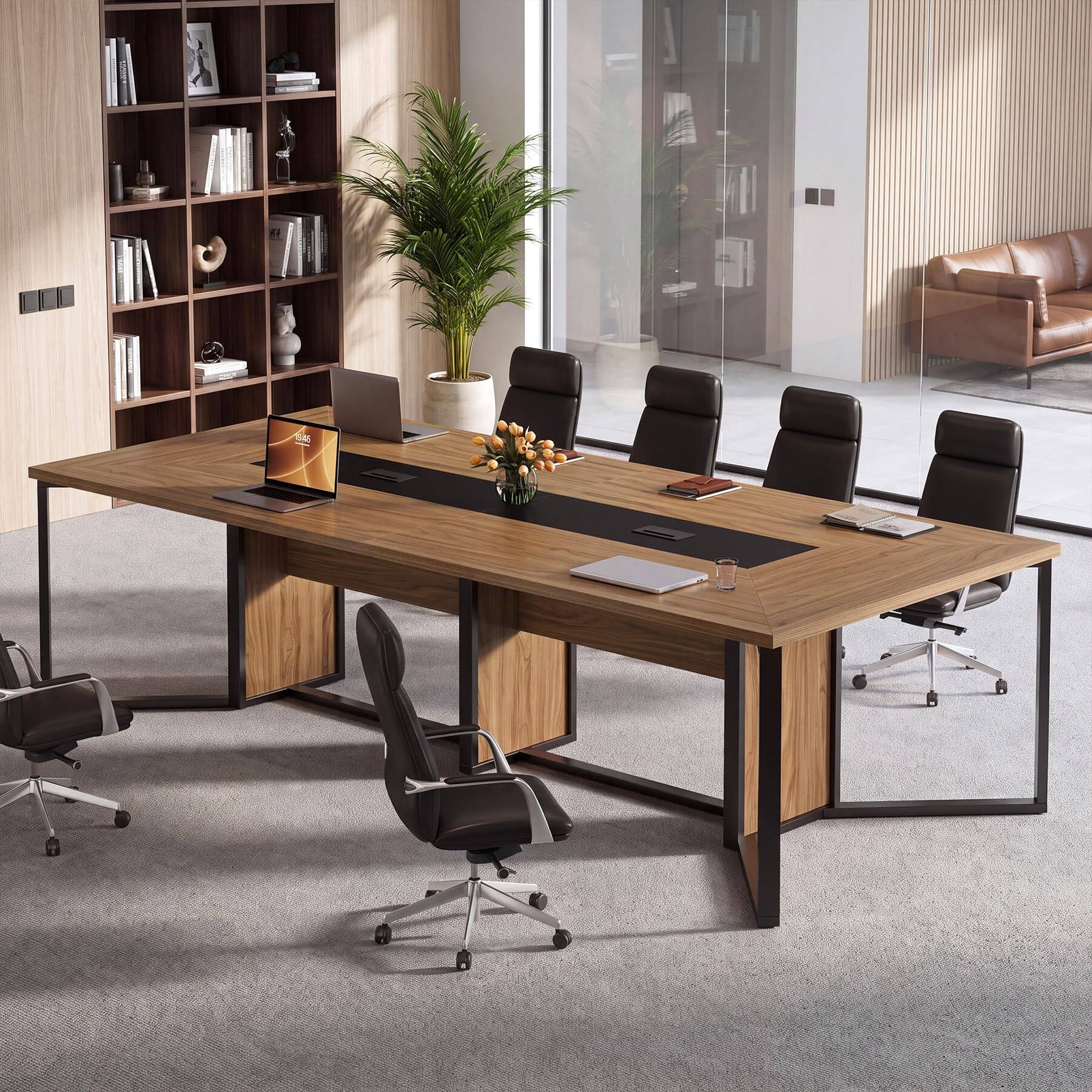 Alt View 1. Tribesigns - 9FT Conference Table, Large Office Meeting Table for 8-10 People - Brown and Black.