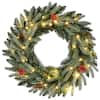 Front. Costway - Costway 1 PCS 24" Pre-lit Christmas Wreath Front Door Artificial Xmas Wreath with Red Berries - Green.