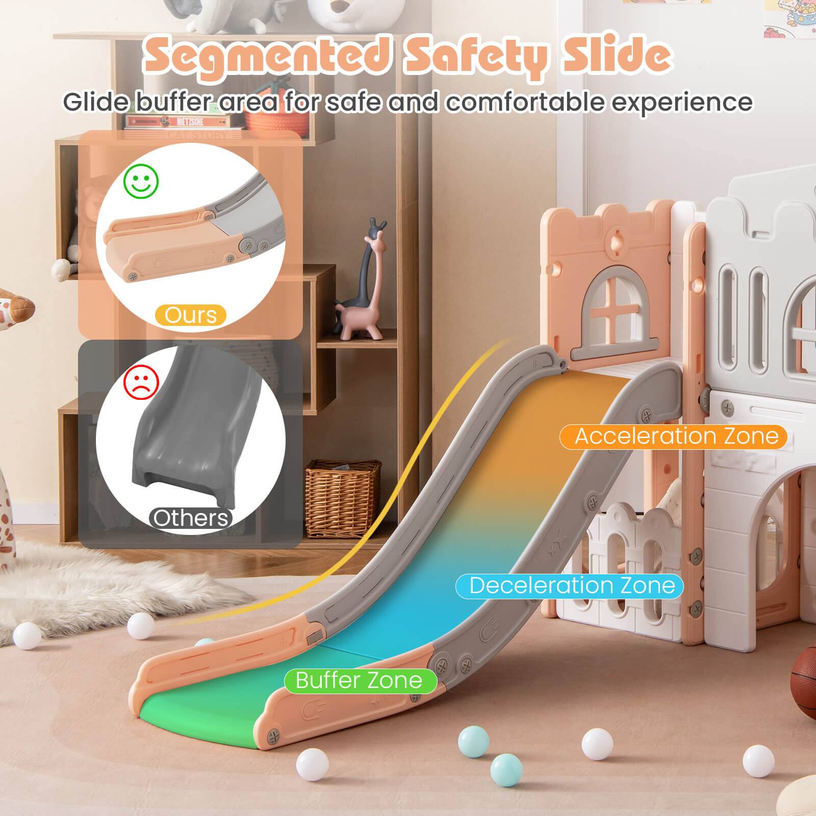 Segmented Safety Slide  
Glide buffer area for safe and comfortable experience  

Ours  
Others  

Acceleration Zone  
Deceleration Zone  
Buffer Zone