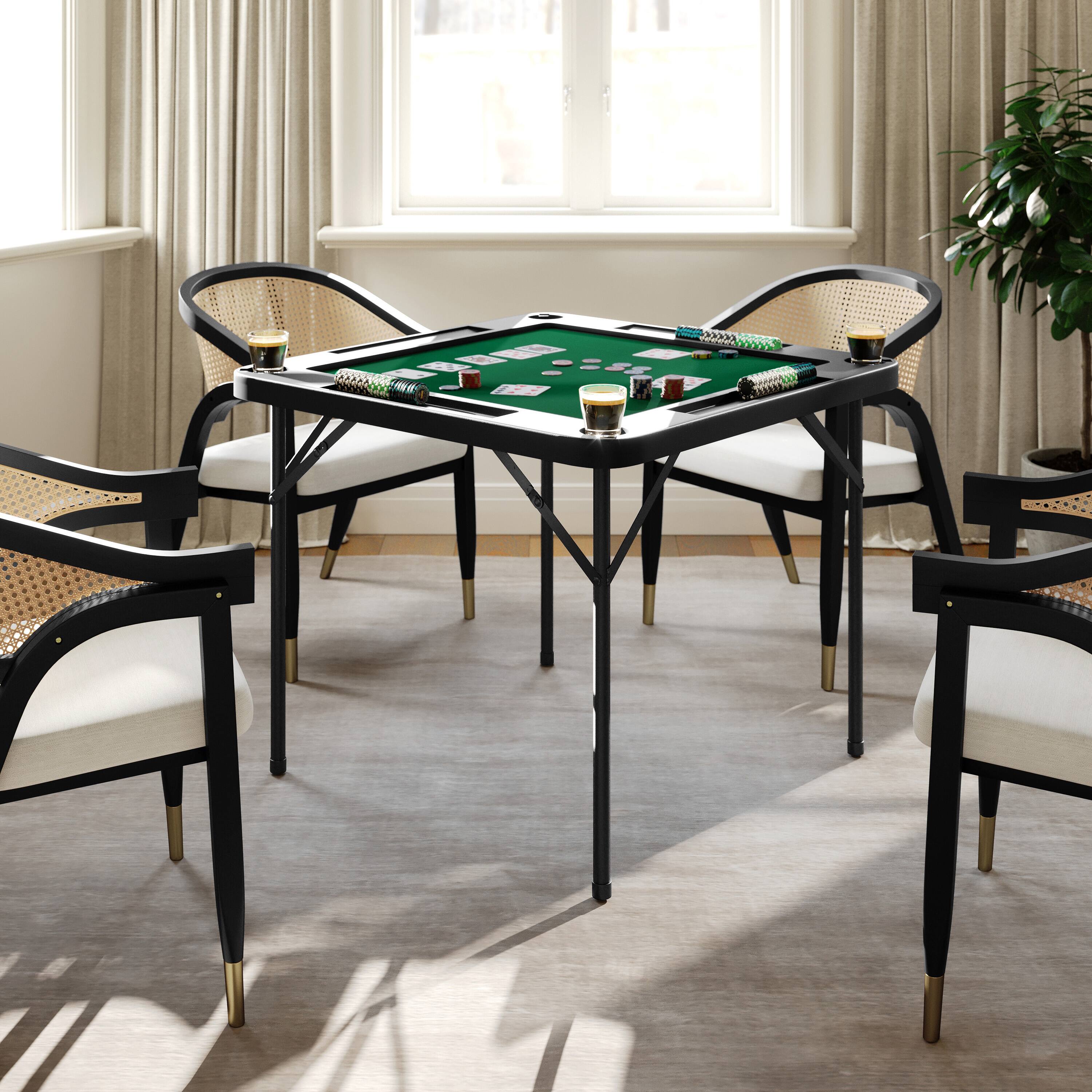 Alt View 1. Emma + Oliver - Tannin 34.5" Square White Folding Card Game Table for 4-Players with a Green Felt Playing Surface and Cup Holders - Black Top/Green Felt Surface.