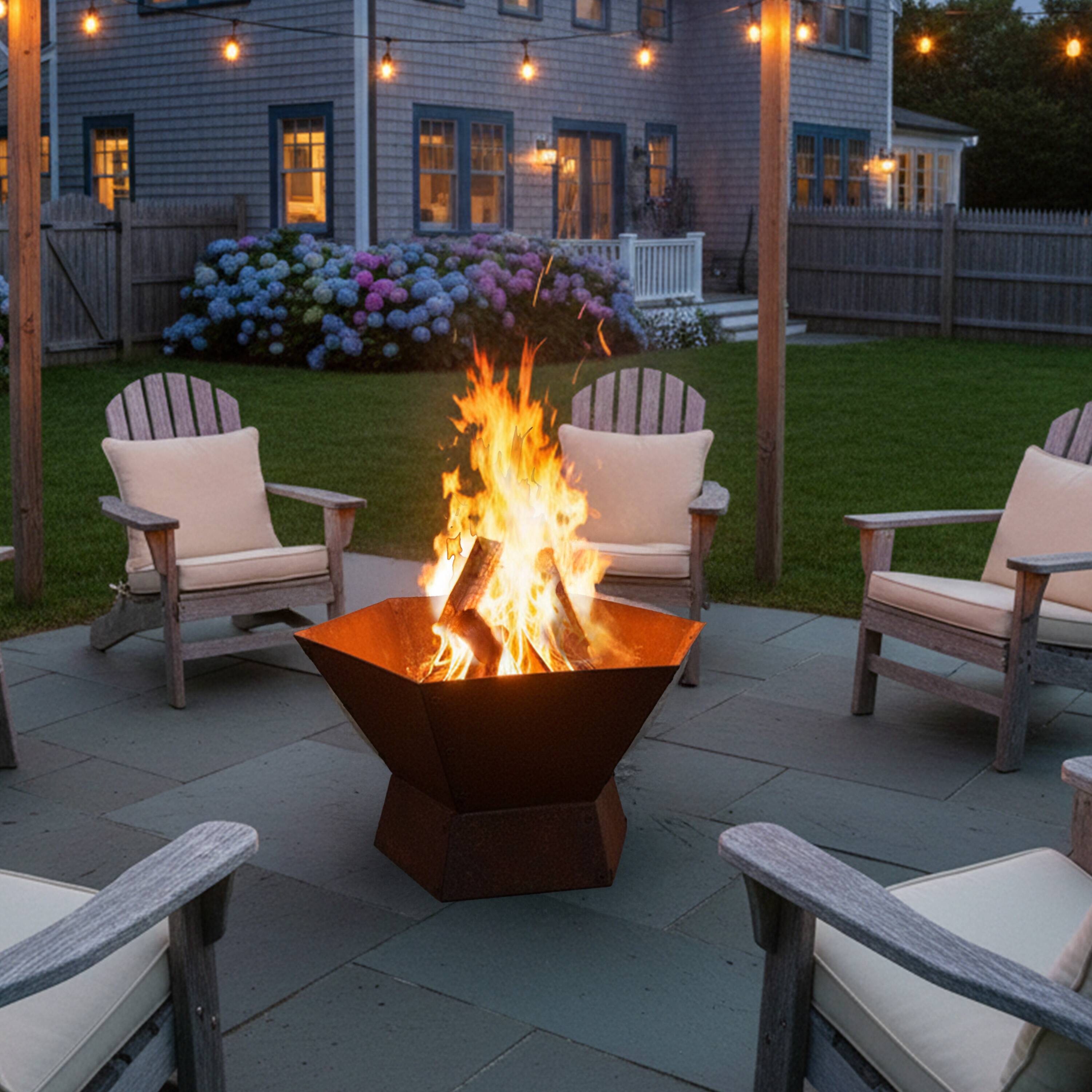 Alt View 7. Sunnydaze - 23 in Rustic Affinity Steel Fire Pit with Pedestal Stand - Dark Orange.