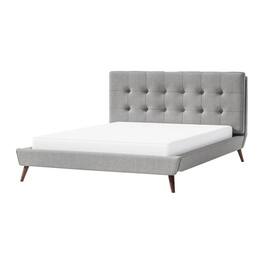 Manhattan Lane - Levy Full Size Bed, Button Tufted Headboard, Modern Gray Upholstery - Gray, Espresso Brown