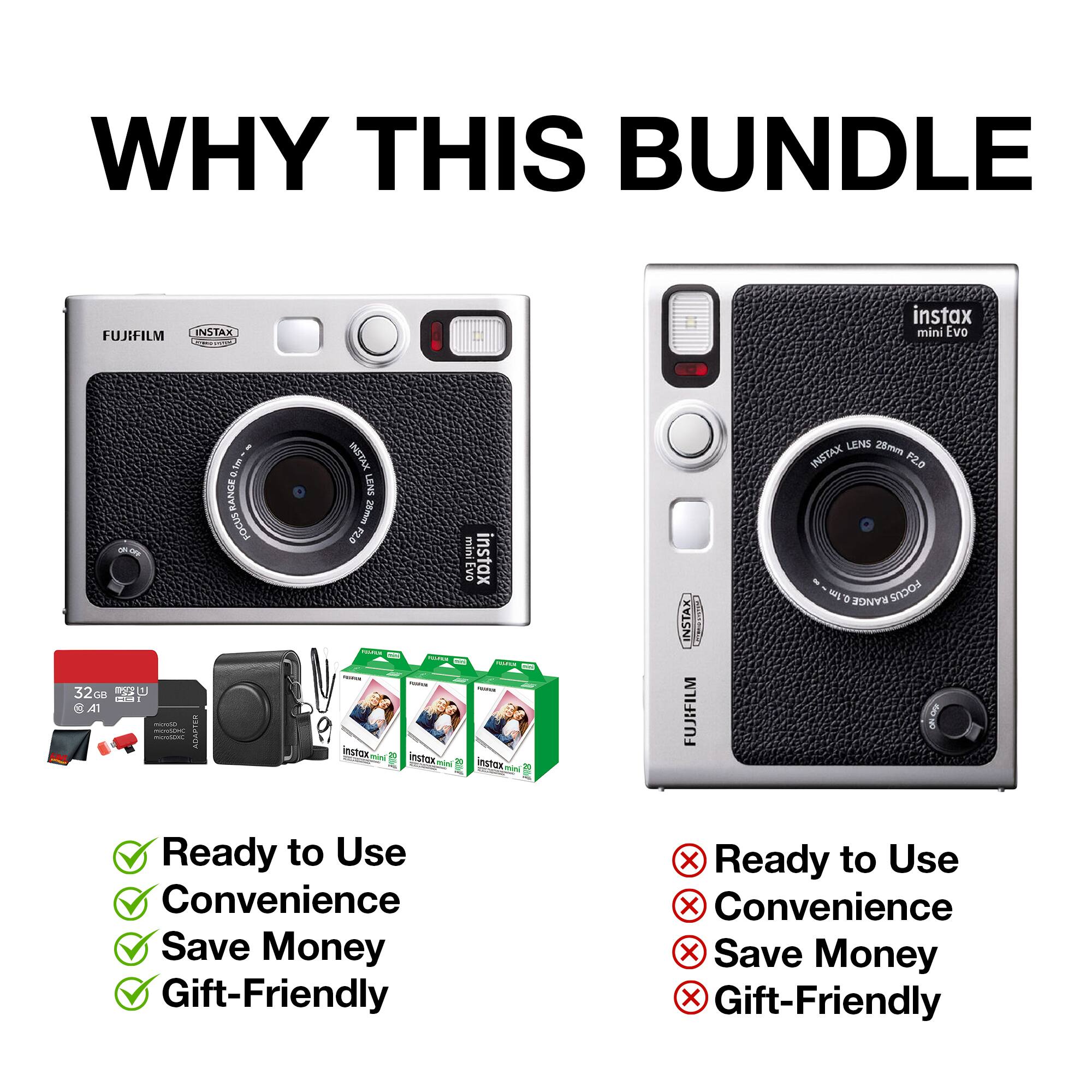 WHY THIS BUNDLE

FUJIFILM INSTAX mini Evo

- Ready to Use
- Convenience
- Save Money
- Gift-Friendly

INSTAX LENS 25mm F2.4

INSTAX RANGE FOCUS