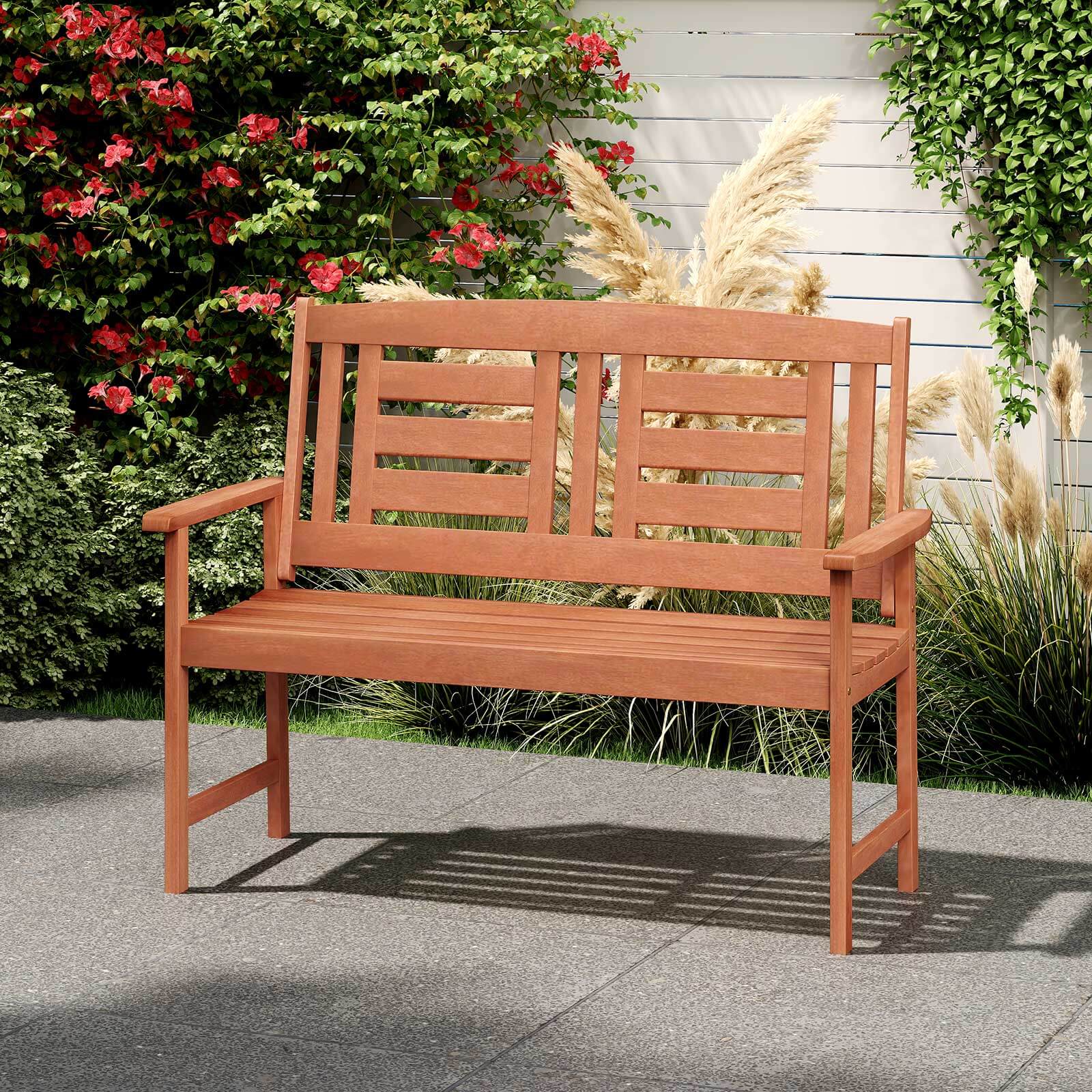 Alt View 3. Costway - Costway Outdoor Solid Wood Loveseat with Inclined Backrest & Slatted Seat Teak Painting - Orange.