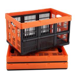 HTUTWOO - Storage Baskets 45L 3 Pack - Folding Stackable Containers with Handles, Large Heavy Plastic Bins for Organizing - Black+Orange