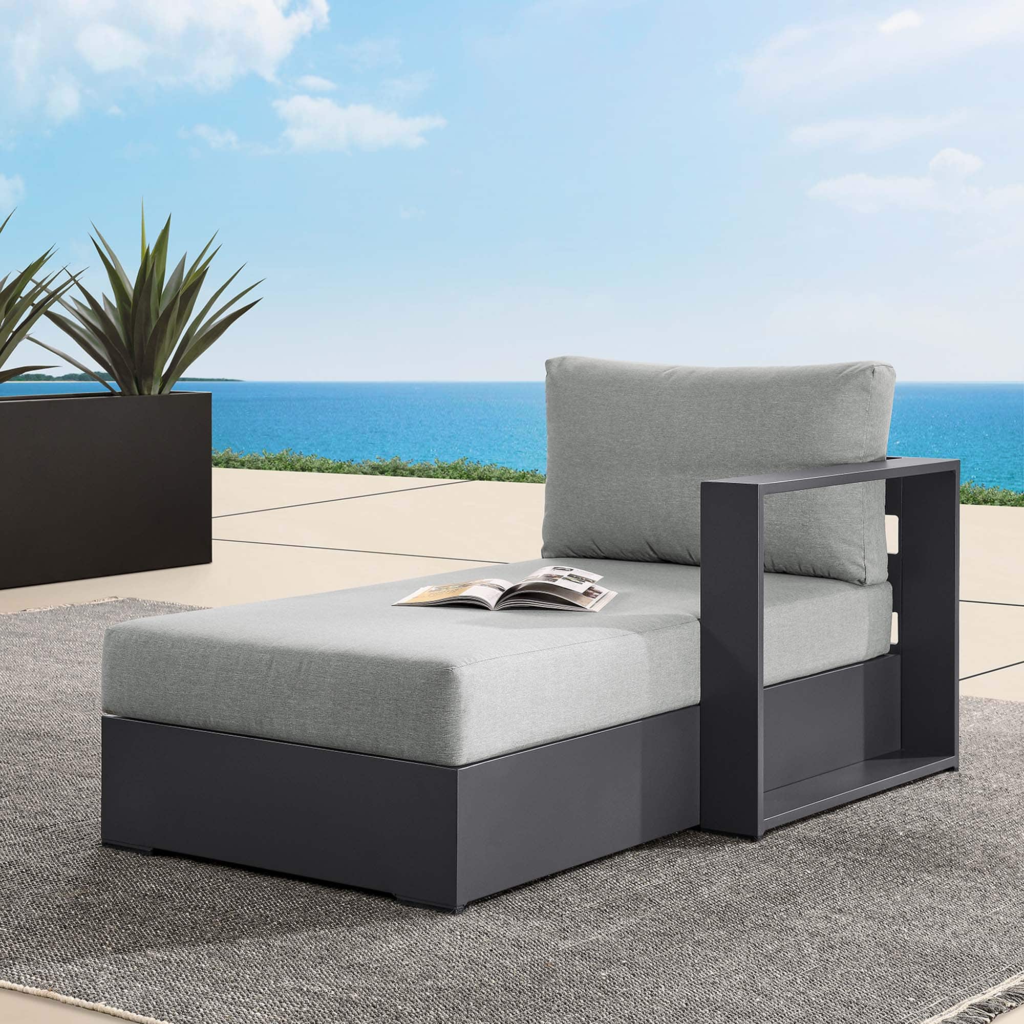 Tahoe Outdoor Patio Powder-Coated Aluminum Modular Right-Facing Chaise Lounge by Modway - Gray Gray