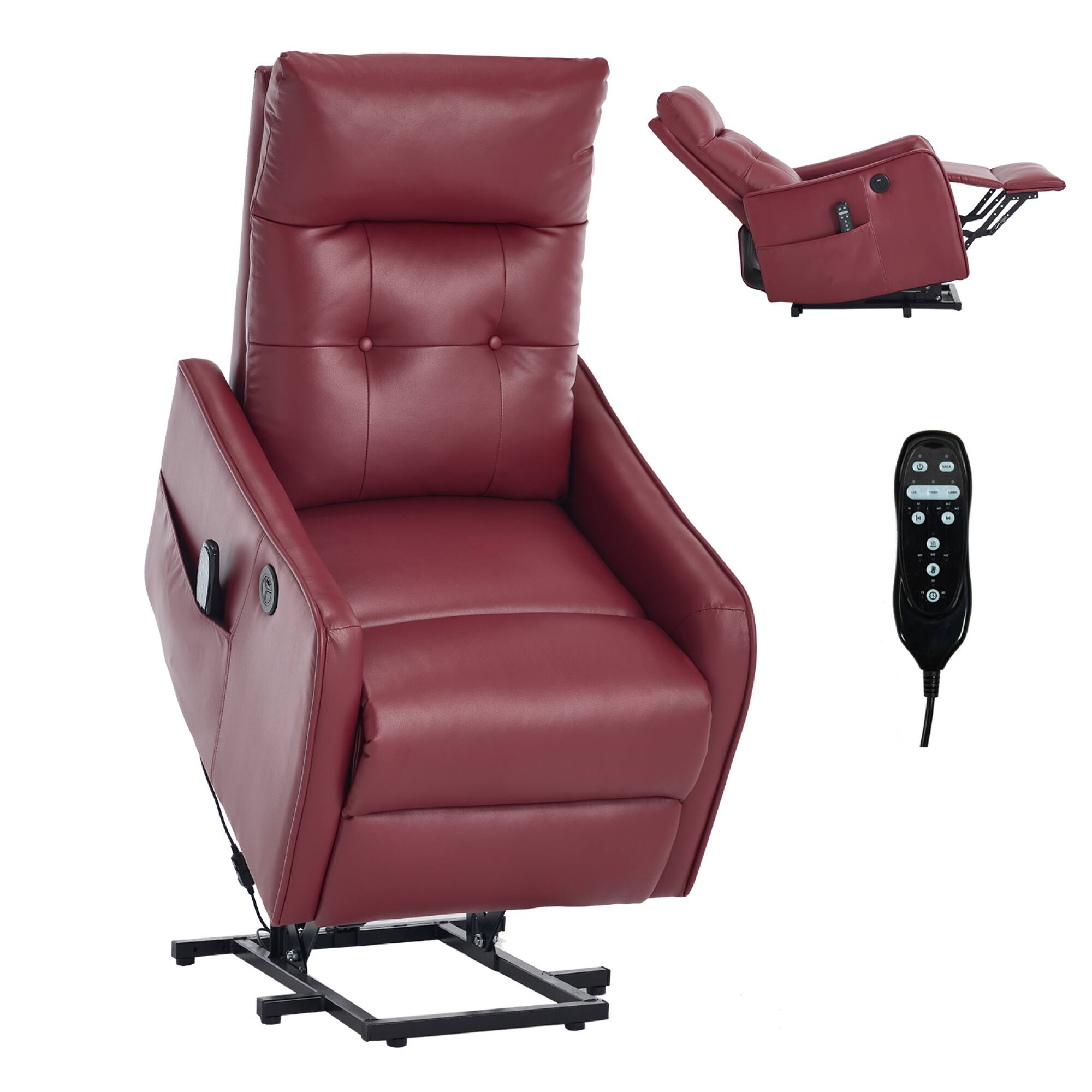 Alt View 8. GOODSILO - Single Motor Power Lift Recliner Chair with Massage and Heat Functions for Enhanced Comfort and Relaxation - Red.