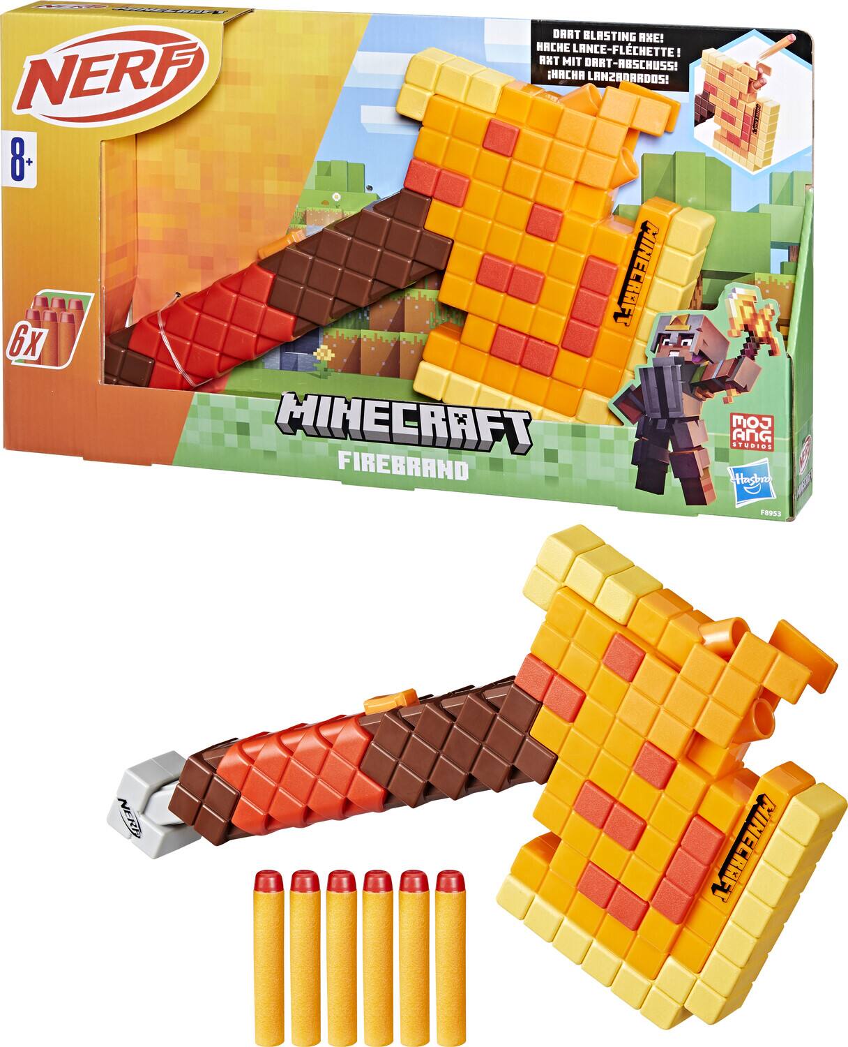 DART BLASTING ARE!  
HACHE LANCE-FLECHETTE!  
AXT MIT DART-ABSCHUSS!  
HACHA LANZARRODOS!  
NERF 8+  
MINECRAFT  
MINECRAFT FIREBRAND  
6X  
MOJ ANG STUDIOS  
F6953