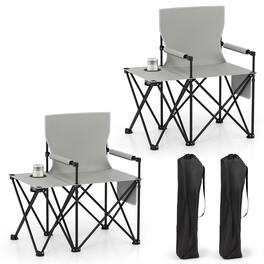 Gymax - 2PCS Oversized Camping Chair w/Side Table 2 Storage Pockets Cup Holder for Trip - Gray