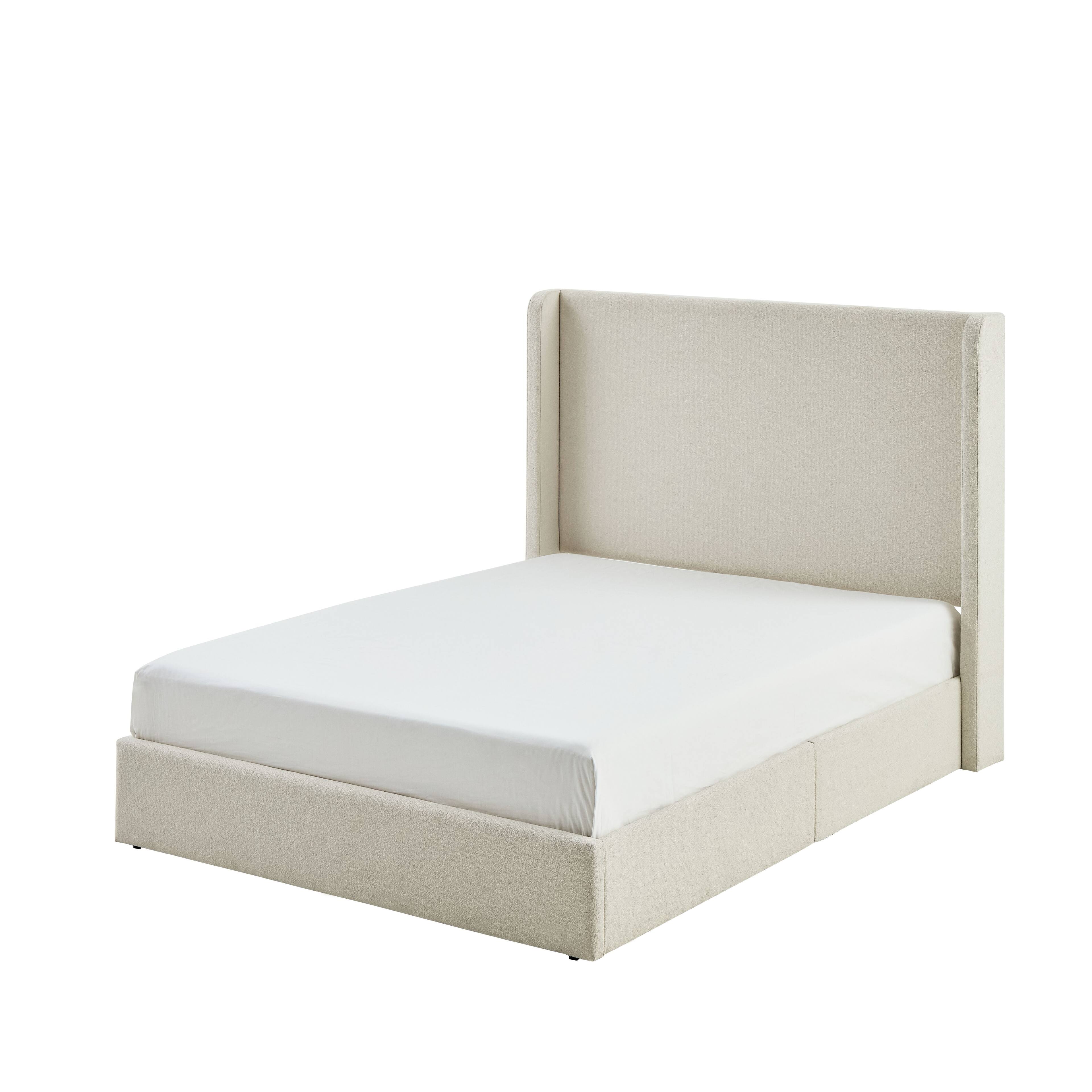 Boyel Living - King Upholstered Wingback Platform Bed 52.3 Inch Headboard No Box Spring Easy Assembly Ivory Boucle - Beige