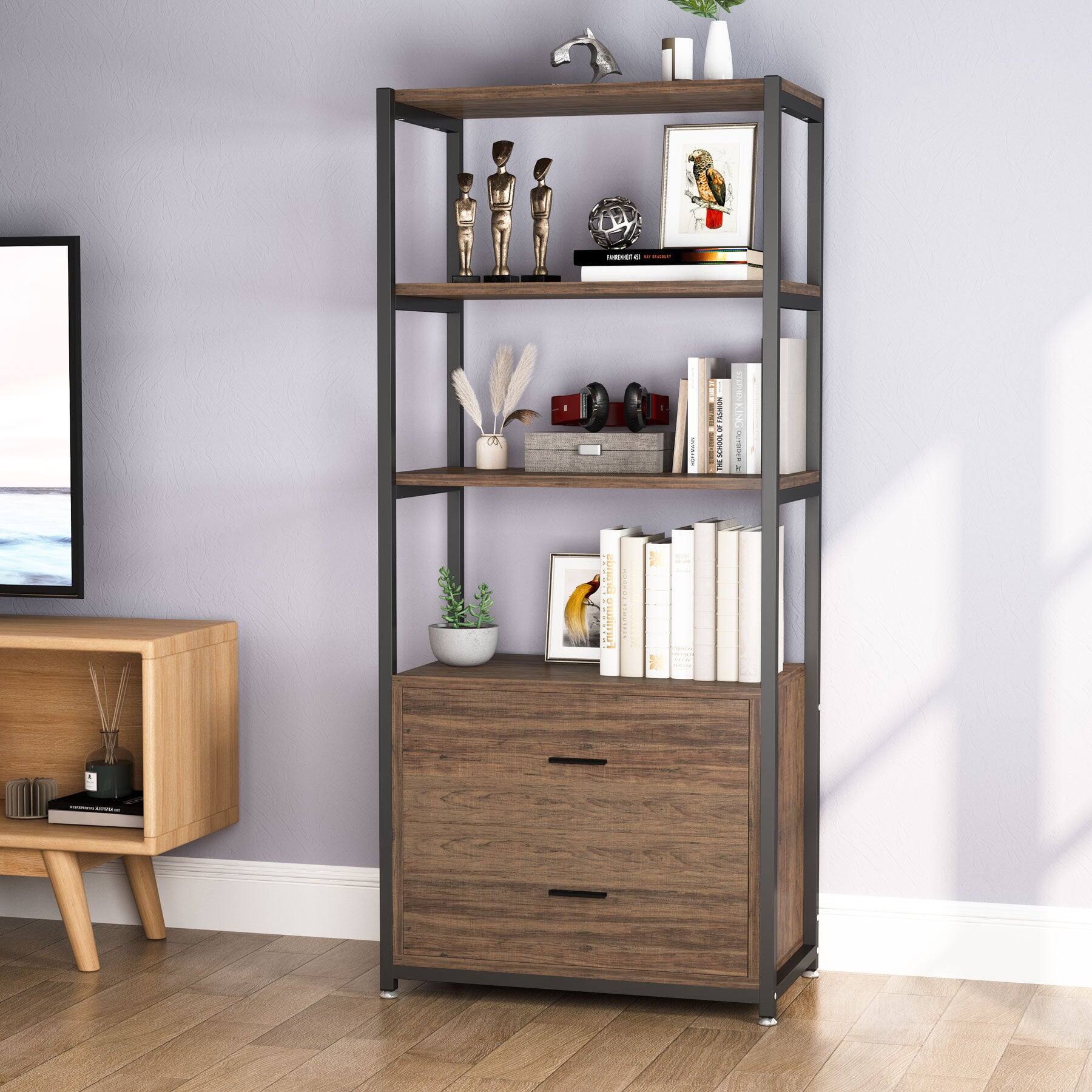 Tribesigns Bookshelf with Engineered Wood Construction, Metal Legs and ...