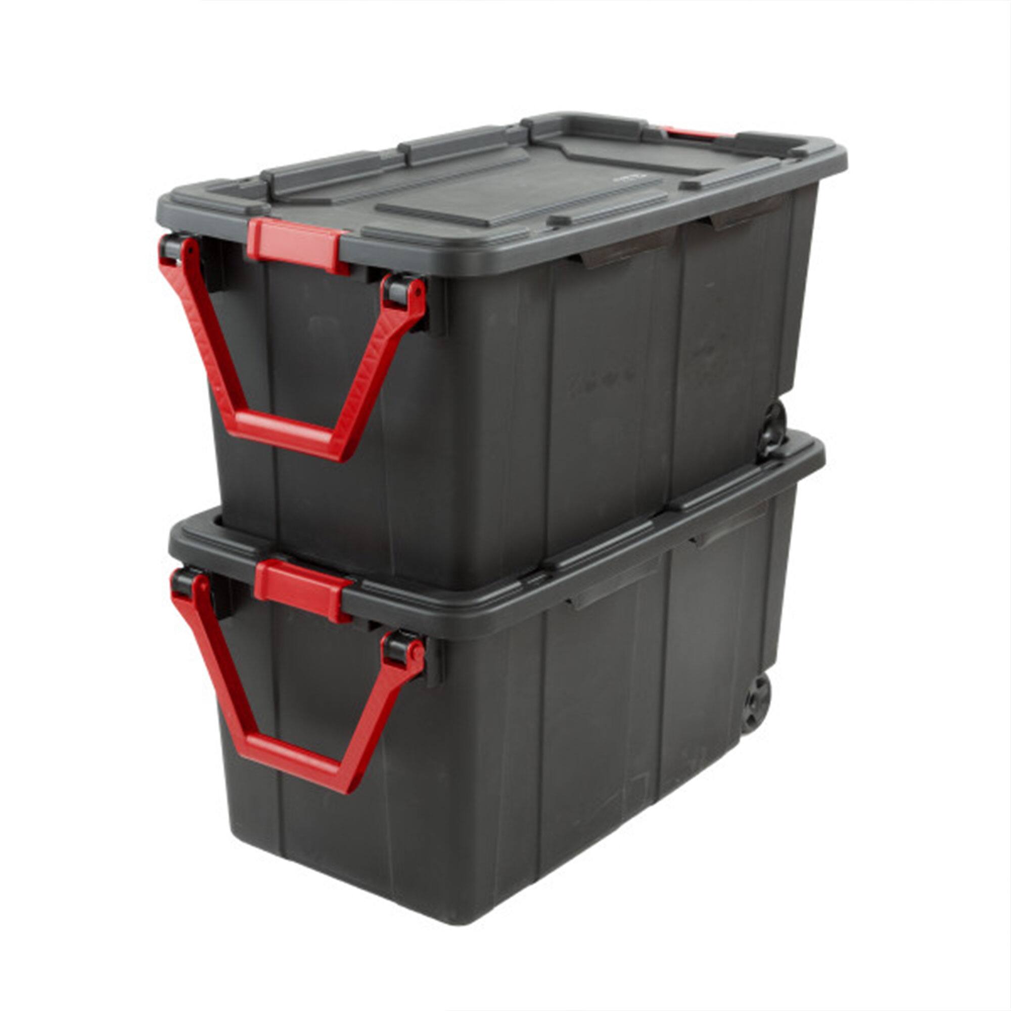 Alt View 5. Sterilite - Sterilite 40 Gal Wheeled Industrial Tote Stackable Bin with Latch Lid, 2 Pack - Black.