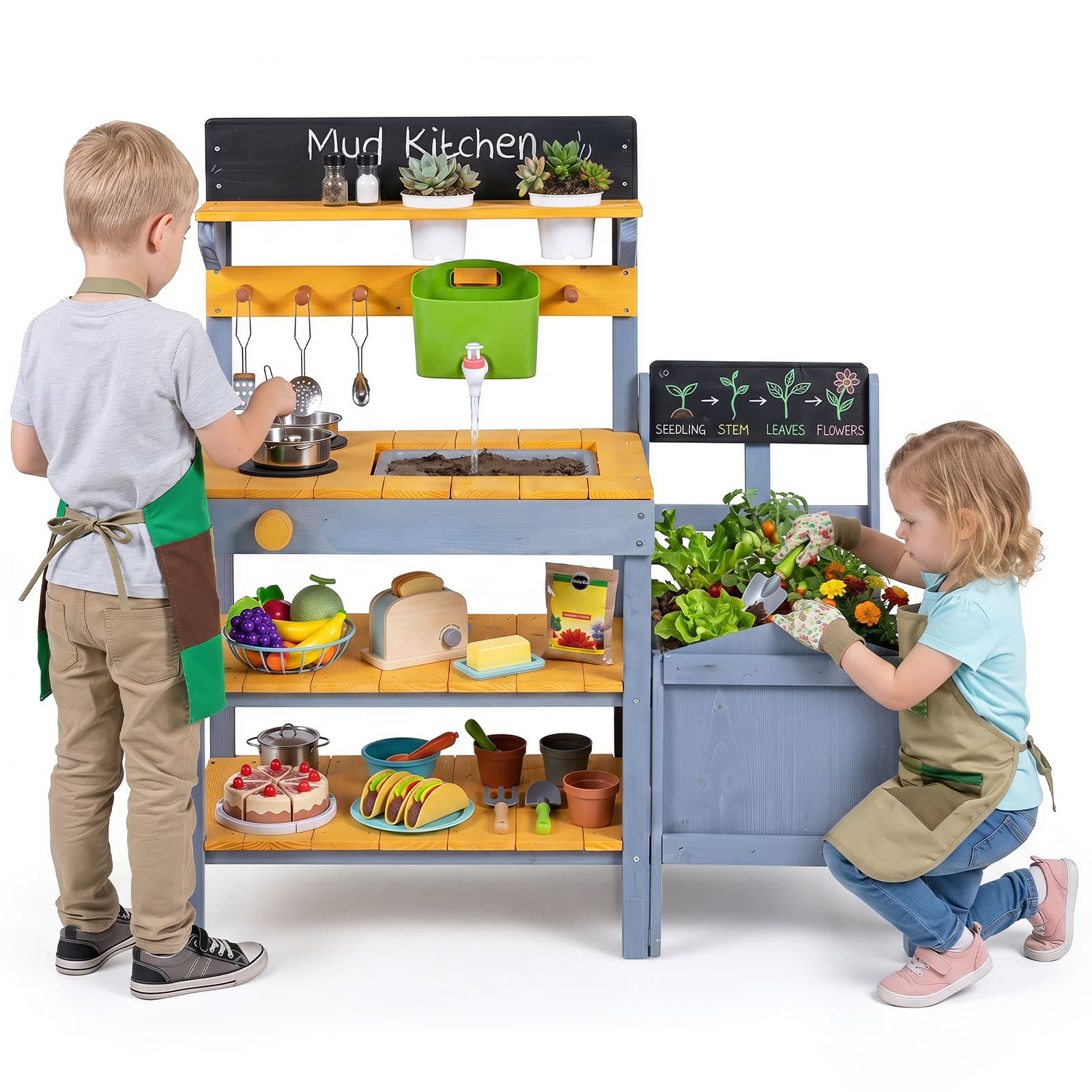 Gymax - Mud Kitchen Set for Kids w/ Running Water Reservoir Sink Kitchen Utensils - Yellow price history on PriceWatchPro