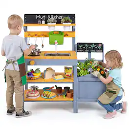 Gymax - Mud Kitchen Set for Kids w/ Running Water Reservoir Sink Kitchen Utensils - Yellow