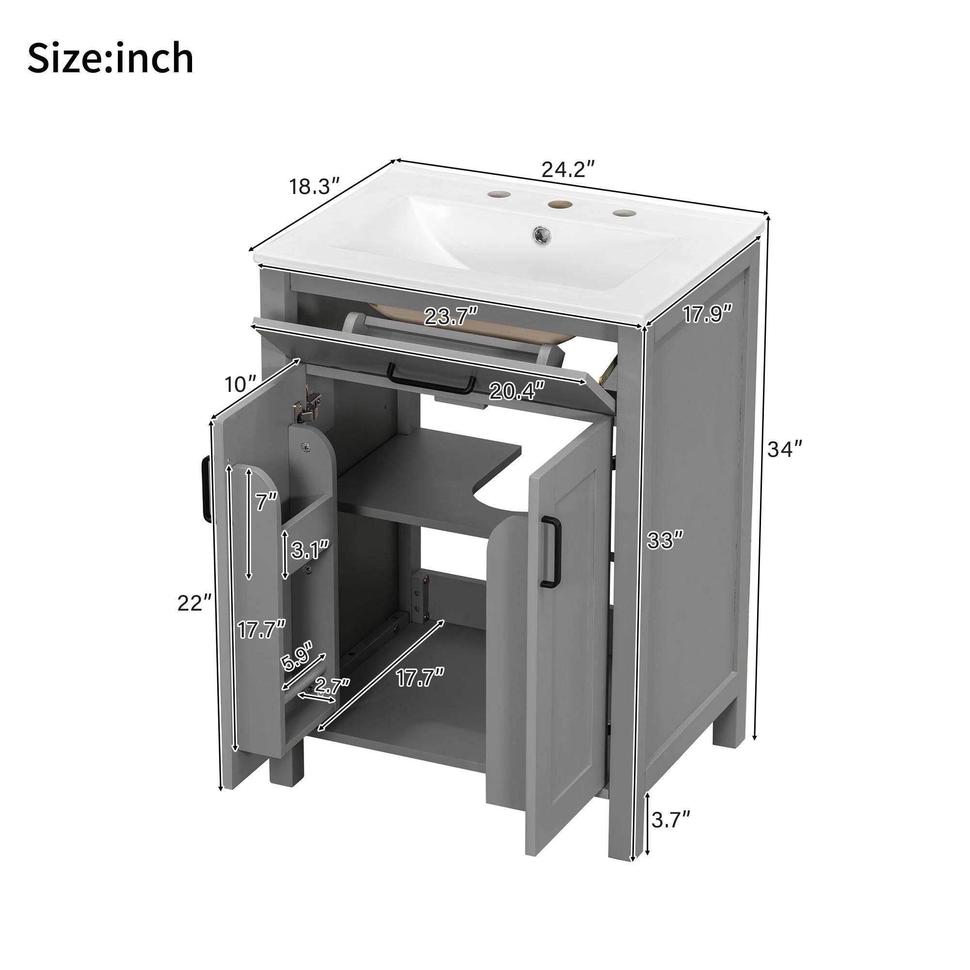 Size: inch

- 18.3"
- 24.2"
- 23.7"
- 17.9"
- 10"
- 20.4"
- 34"
- 7"
- 3.1"
- 33"
- 22"
- 17.7"
- 5.9"
- 2.7"
- 17.7"
- 3.7"