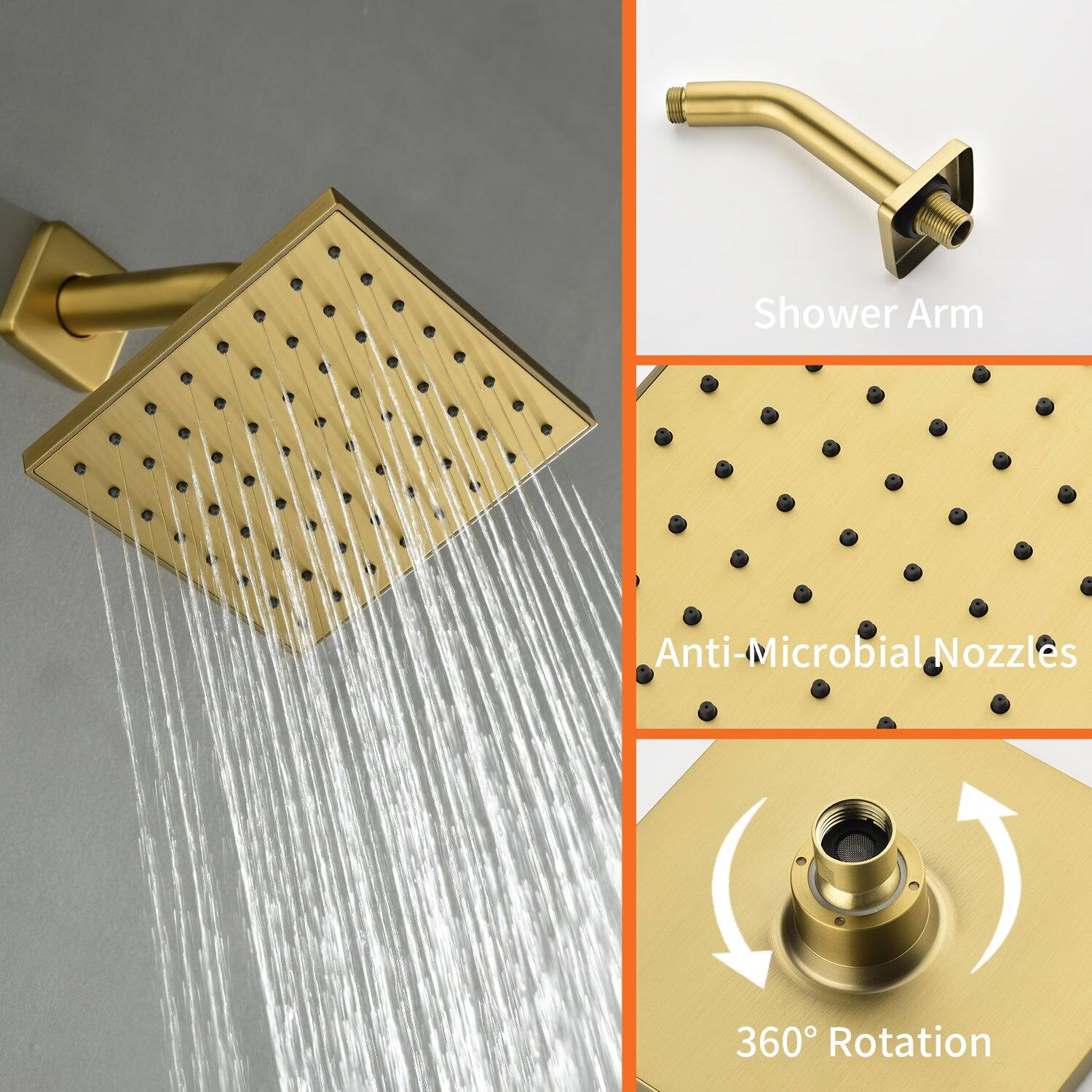 Shower Arm  
Anti-Microbial Nozzles  
360° Rotation
