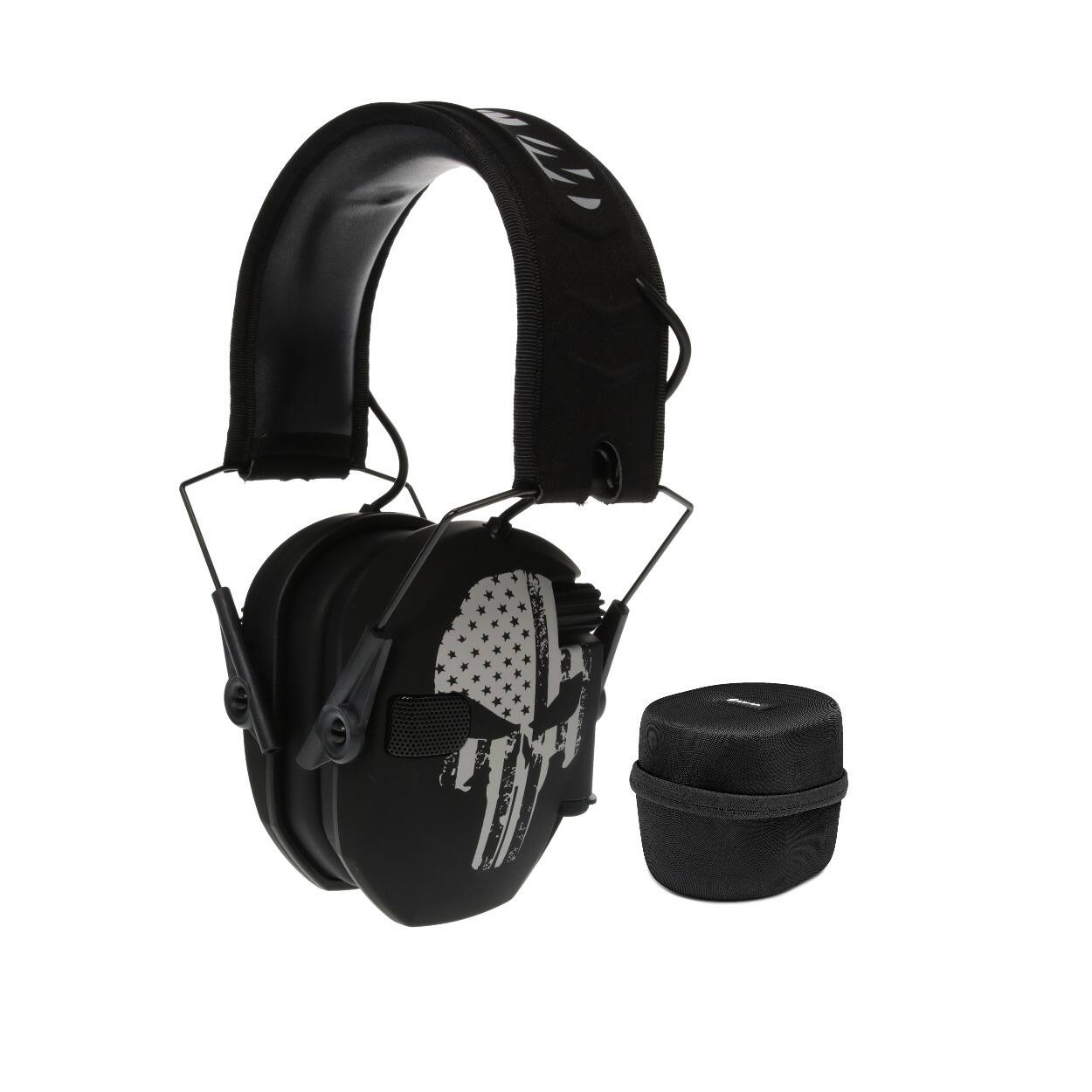 Front. Walker’s - Walker's Game Ear Razor Muffs (Punisher) with Protective Case - Black.