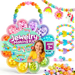 Joyfy - Jewelry Making Kit, Bracelet Making Kit for Kids, DIY Kit with 350+ Colorful Beads, Flower-Shaped Storage Case,Gifts - Multicolor