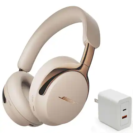 Front. Bose - Bose QuietComfort Ultra Bluetooth Headphones (2nd Gen) Bundle with Fast Charger, Noise Cancelling (Driftwood Sand) - Driftwood Sand.