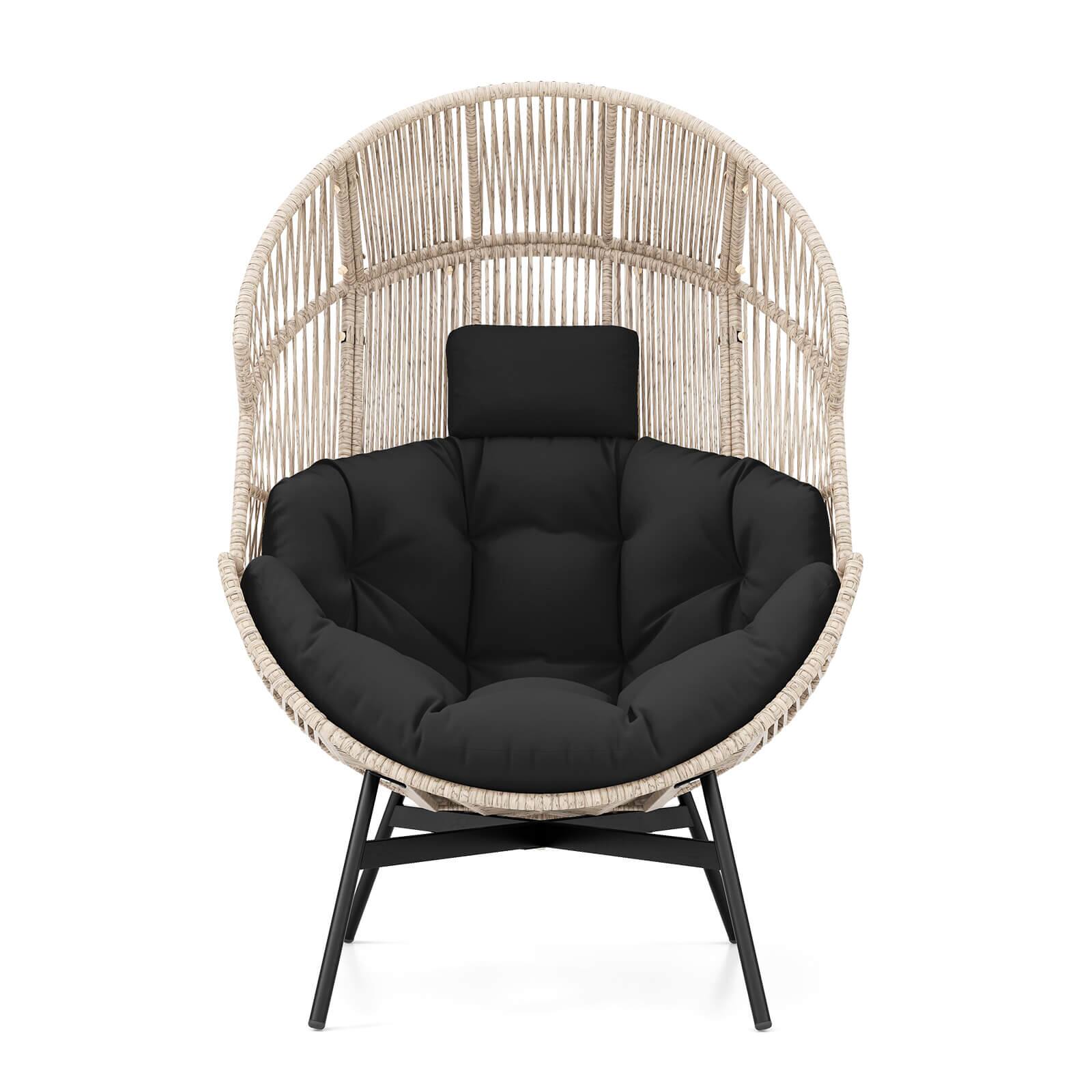 Alt View 5. Gymax - Gymax Wicker Stationary Egg Chair Lounge Basket Sofa Chair w/ Heavy-Duty Metal Frame Black - Black.