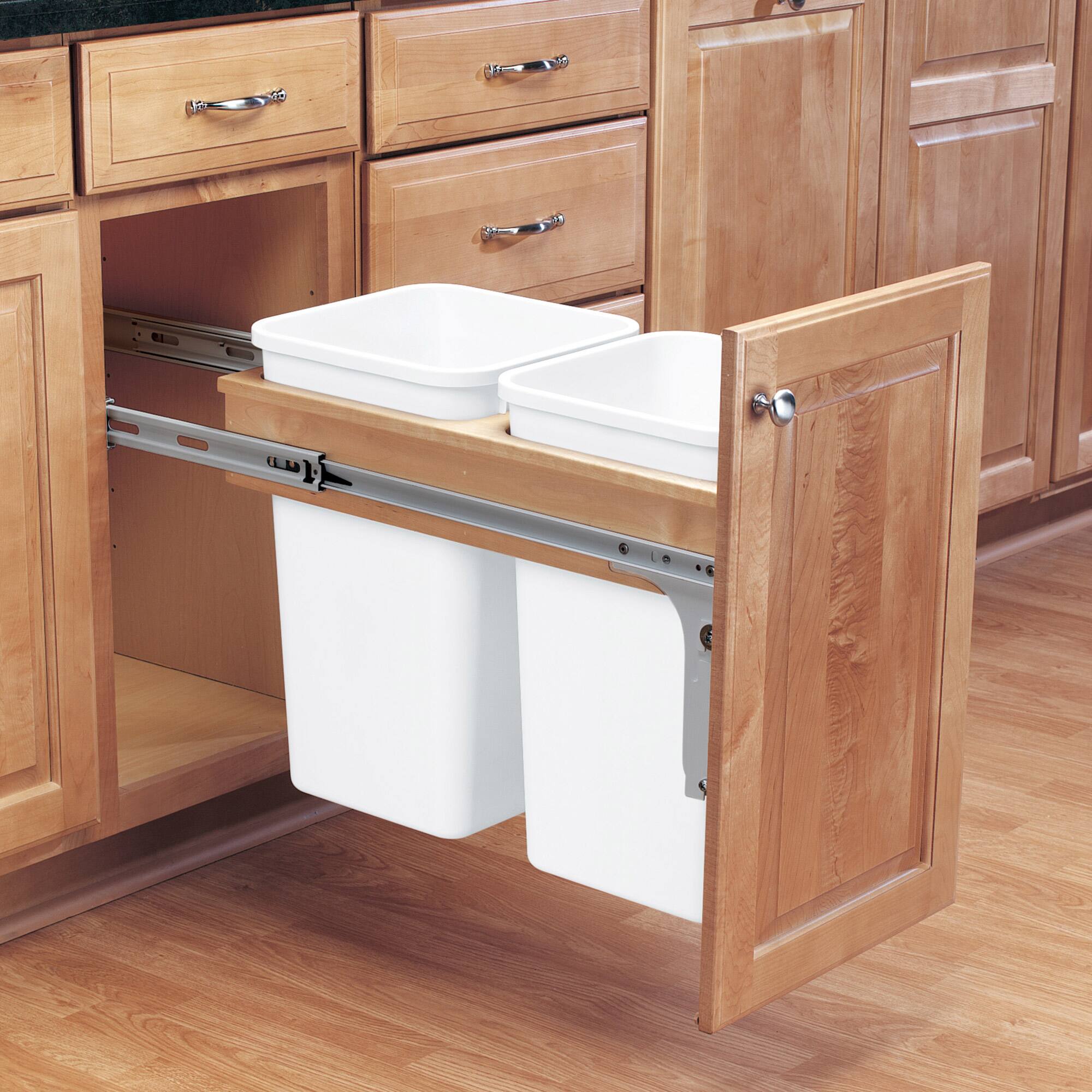 Alt View 4. Rev-A-Shelf - Rev-A-Shelf Double Pullout Top Mount Trash Can 27 qt., White, 4WCTM-15DM2 - Light Brown.